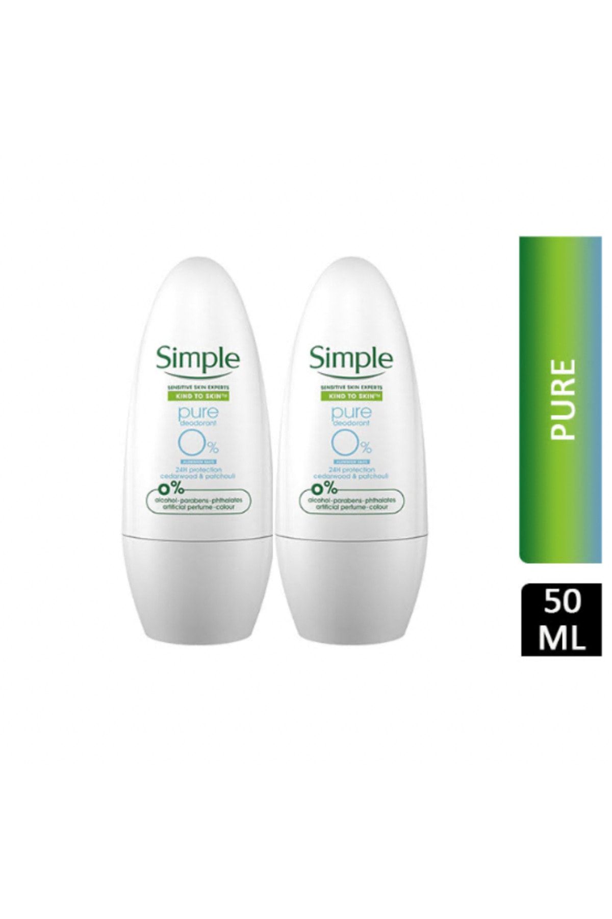 Simple Kind To Skin Pure Deodorant Roll On %0 ALCOHOL Sensitive 50 ml X 2 Adet
