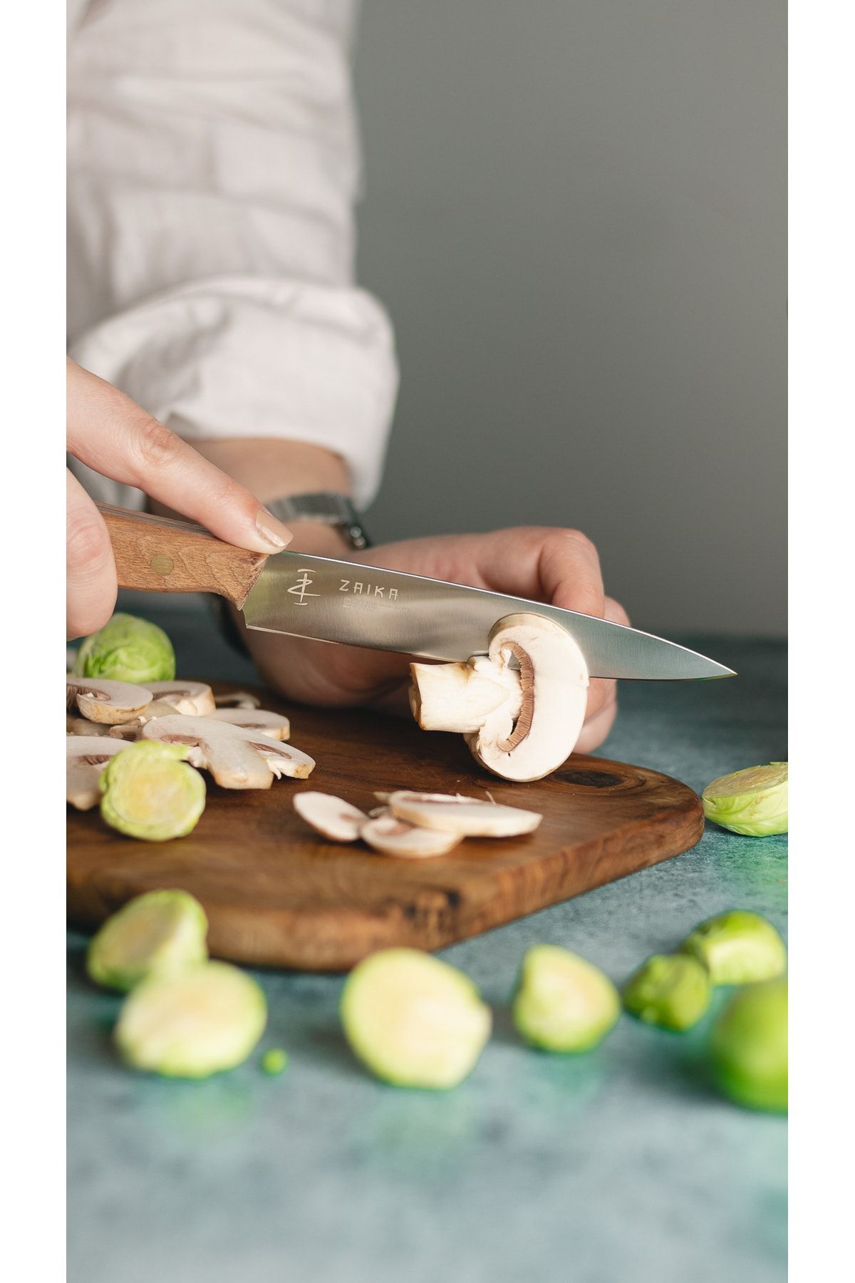 Zaika Çok Amaçlı Mutfak Bıçağı | 13 cm Uzunluğunda | Doğal Ceviz Ahşap Saplı