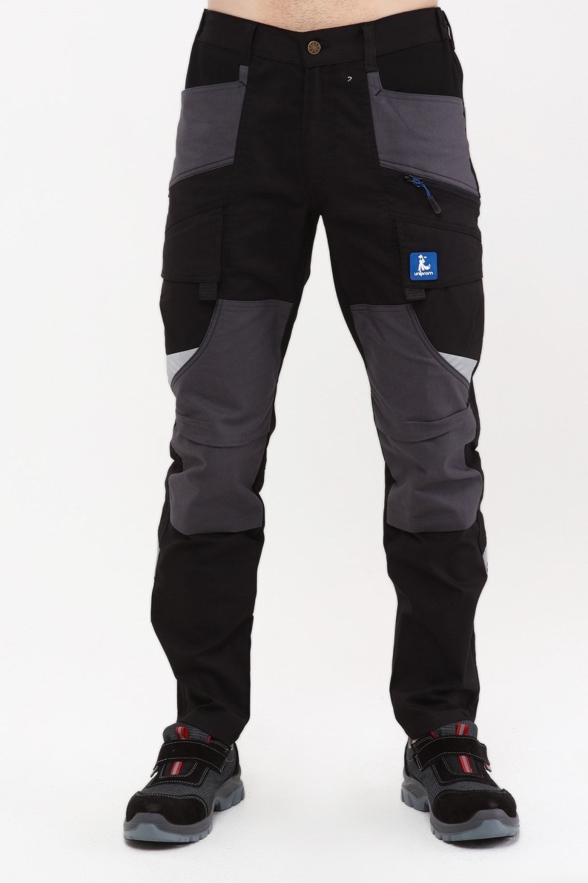 Uniprom İş Pantolonu Madrid Model 10 Cepli Full Likralı Diz Destekli Siyah