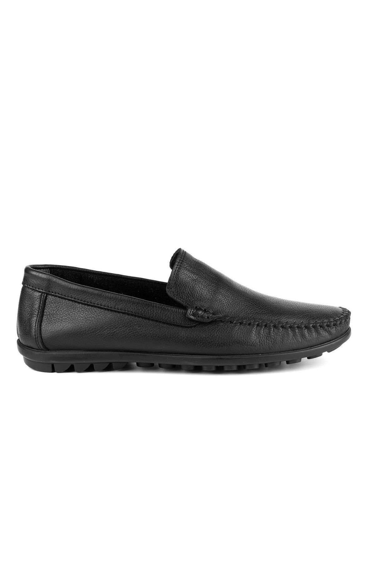 Tripy Hakiki Deri Erkek Büyük Numara Siyah Günlük Loafer Ayakkabı