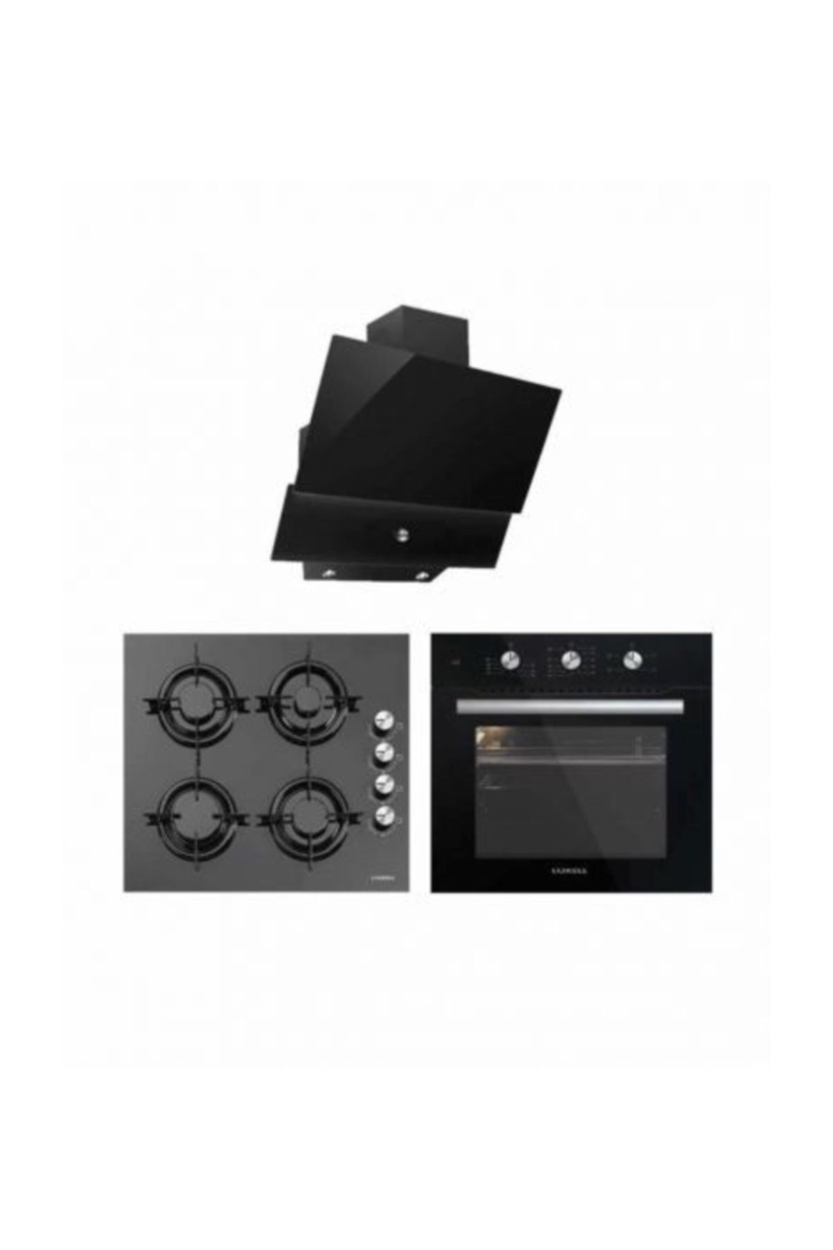 Luxell Kristal Serisi Siyah Cam A6-SF2(MT)+LX 40TA-HDF+DA6-830 Ankastre Set 1