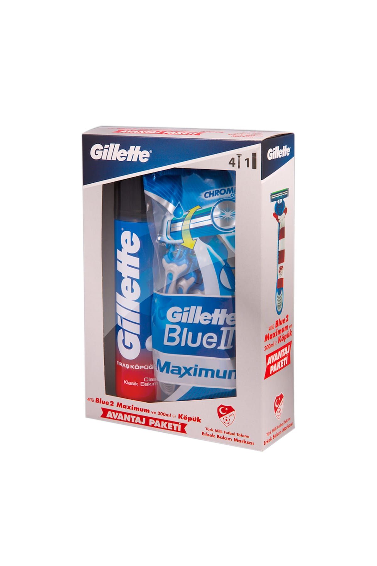 Gillette Blue2 Milli Takım Özel Paketi 4'Lü Tıraş Bıçağı + 200 ml Tıraş Köpüğü