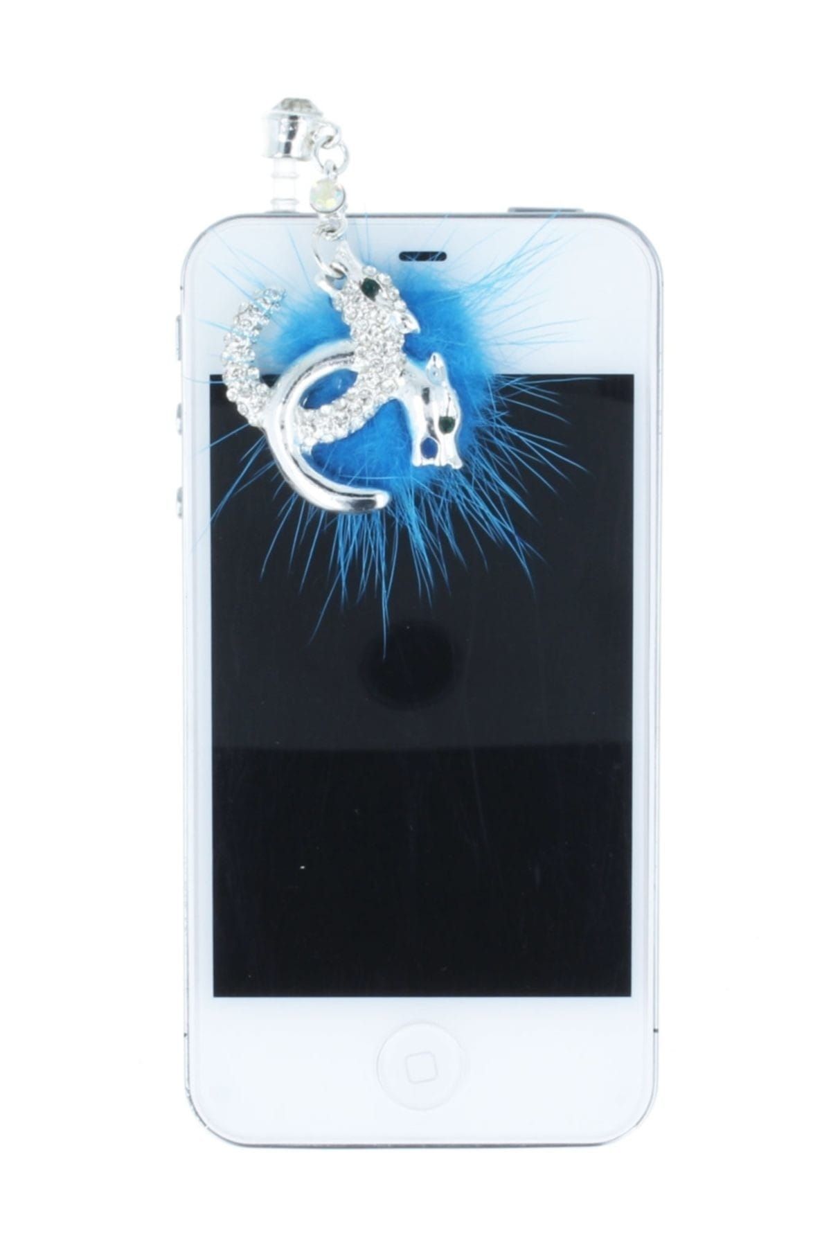Crystal Dream Taşlı Mavi Tüylü Silver Telefon Küpesi
