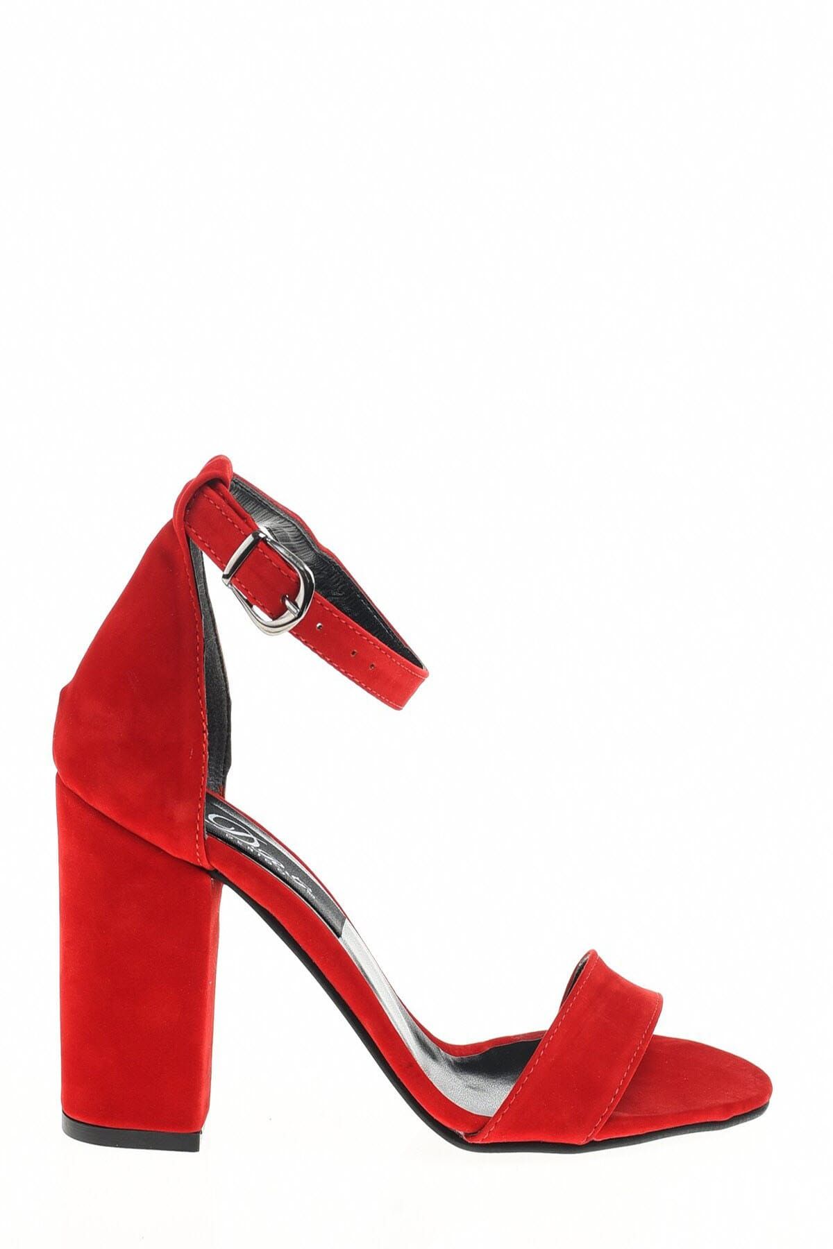 Derigo Kırmızı Süet Kadın Topuklu Ayakkabı 19631