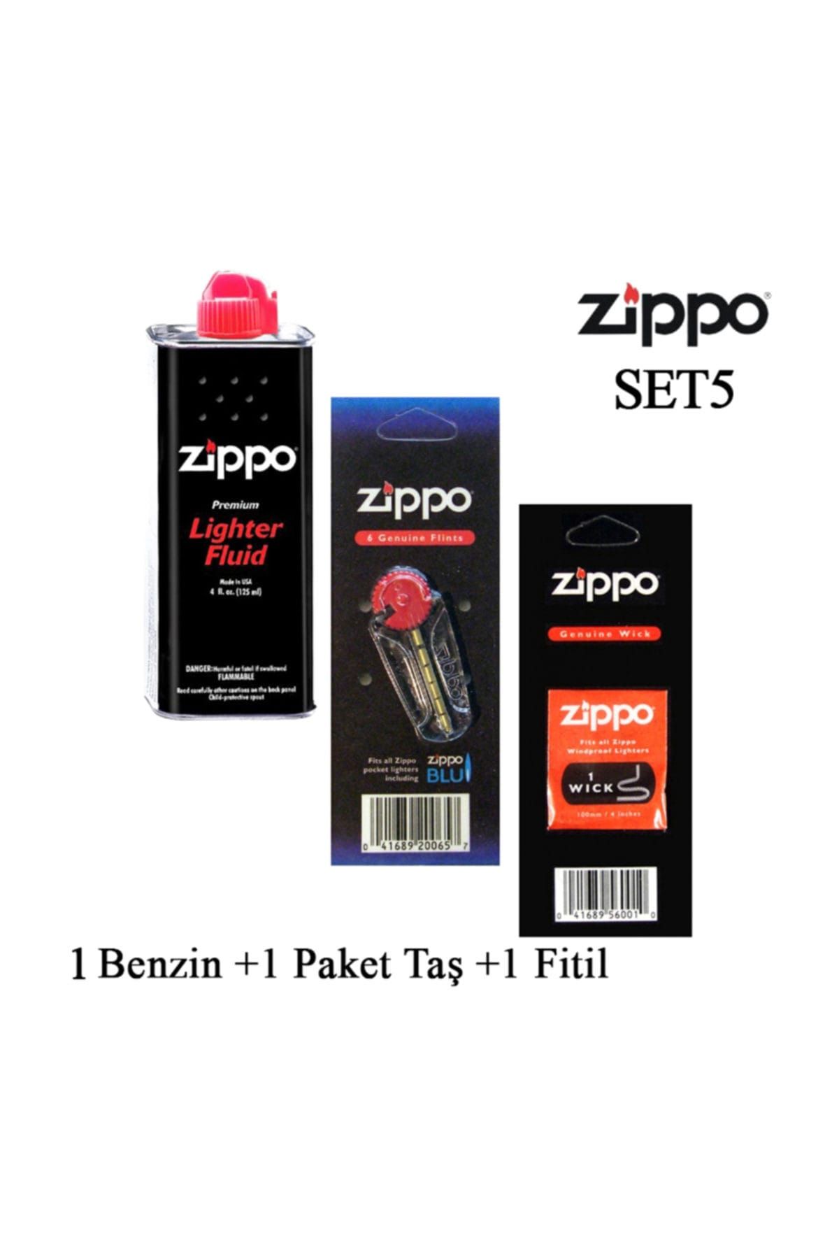 Zippo Çakmak İkmal Seti 1 Bidon Benzin 1 Fitil 1 Taş Set