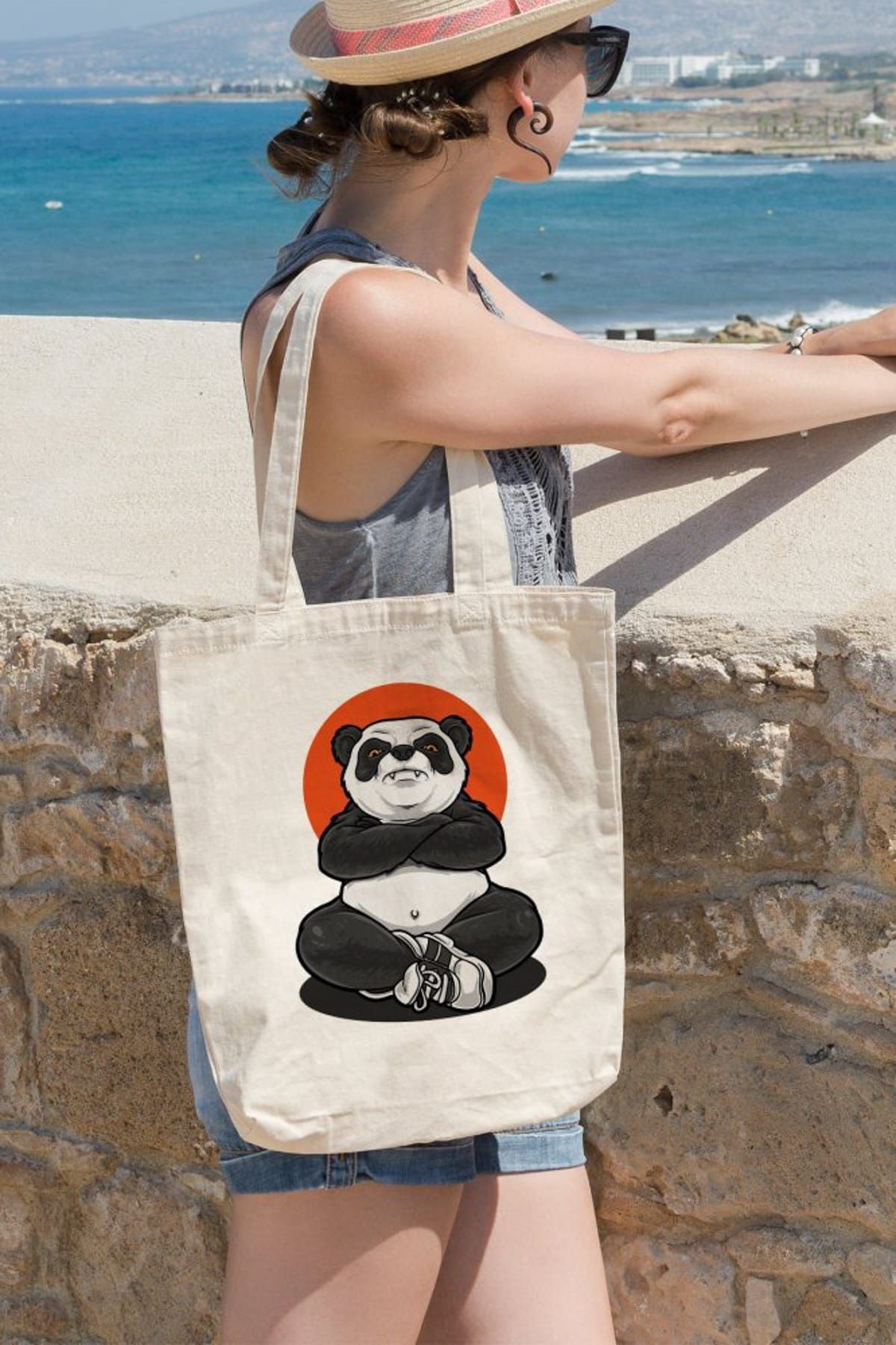 Angemiel Yoga Yapan Panda Alışveriş Plaj Bez Çanta 3016604