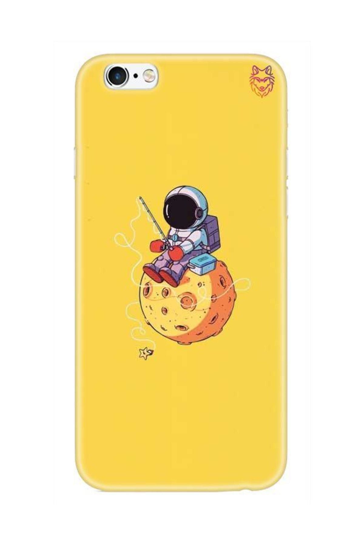 Wolf Dizayn iPhone 6S Sarı Silikon Kılıf -Star Hunt Astronaut