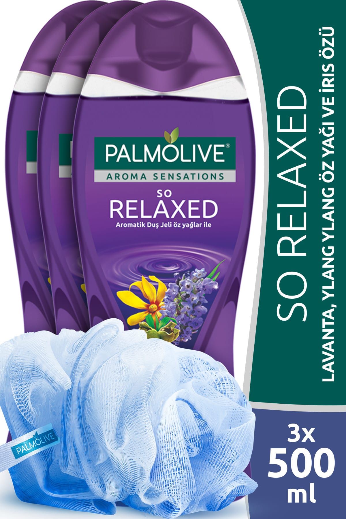 Palmolive Aroma Sensations So Relaxed Duş Jeli 500 ml x 3 Adet + Duş Lifi Hediye