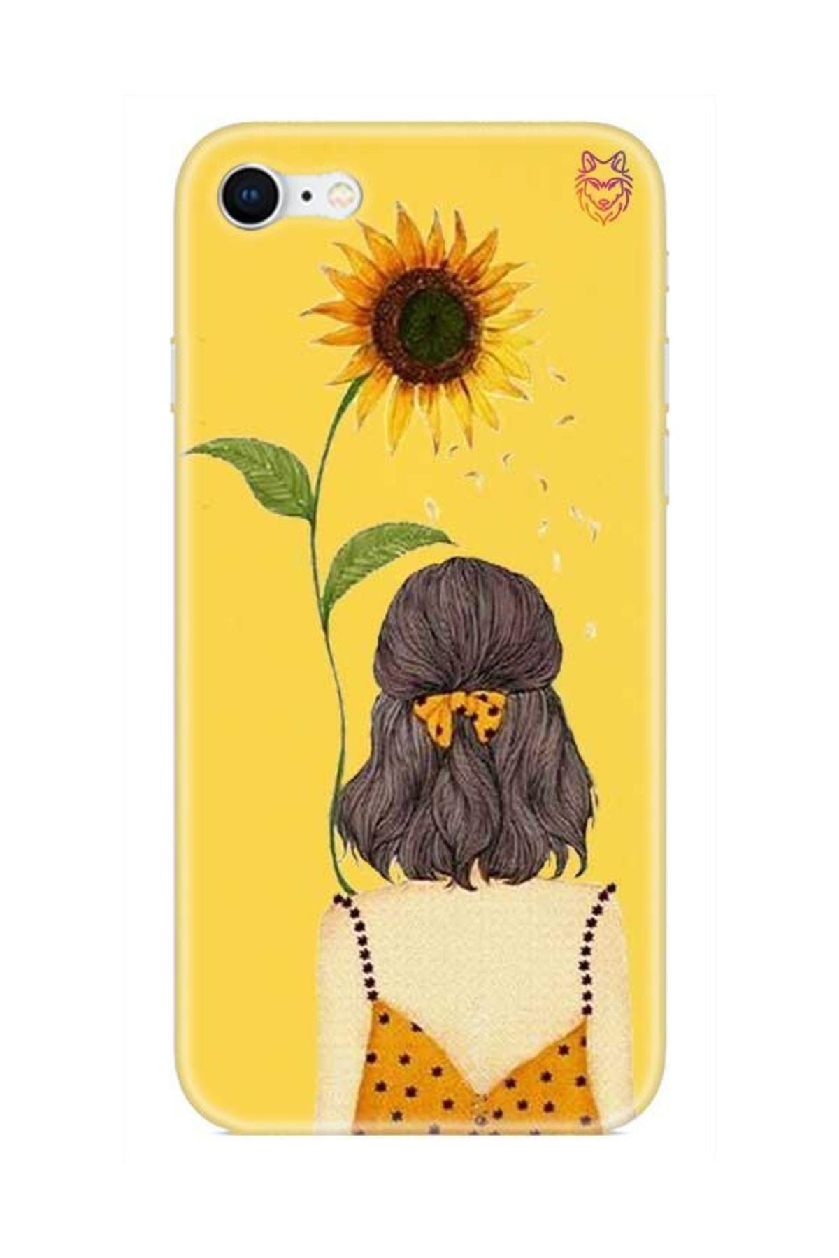 Wolf Dizayn iPhone 8 Sarı Silikon Kılıf -Sunflowers Girl