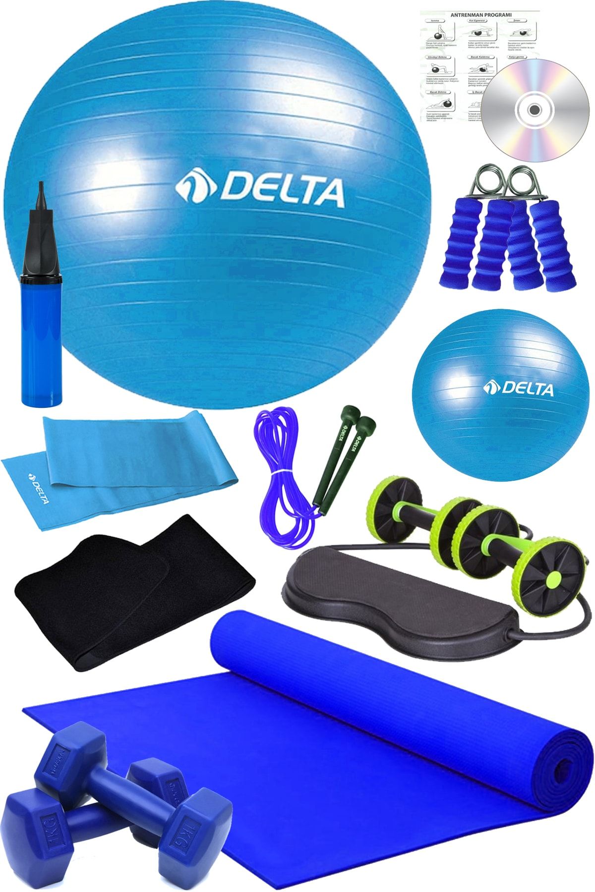Delta 12 Li Pilates Seti Pilates Minderi 1 Kg Dambıl Plates Topu Seti Tekerlekli Spor Aleti