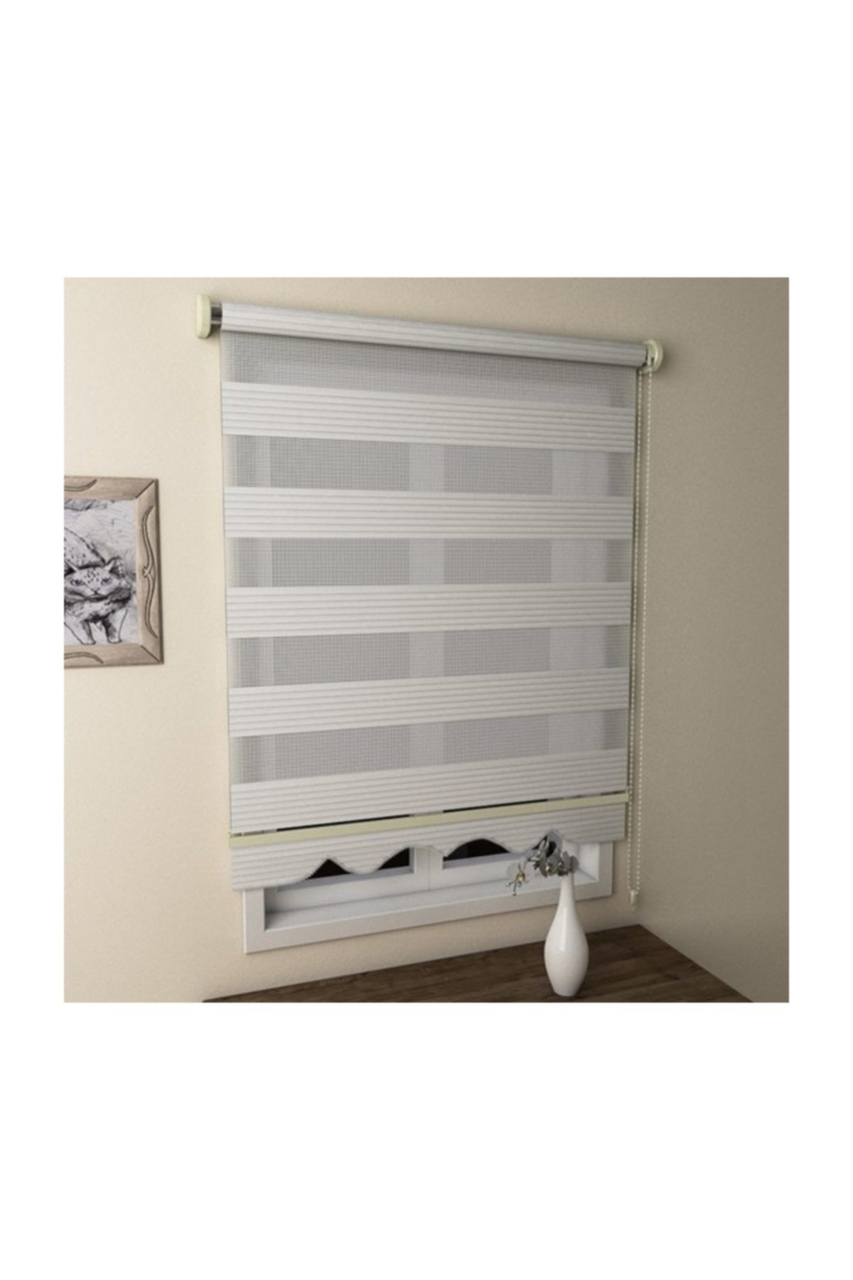 Brillant Pliseli Zebra Perde Etek Dilimli Ekru Mz481