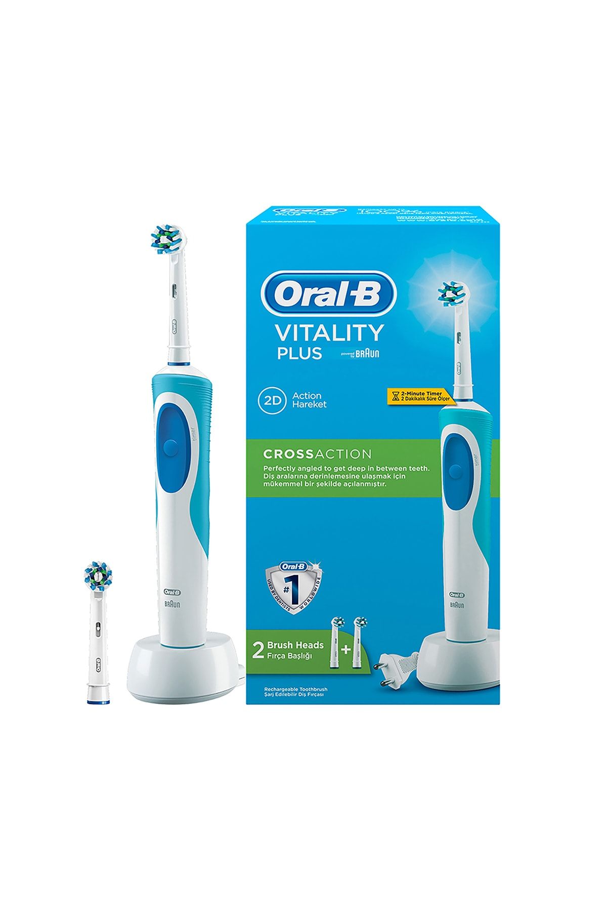 Oral-B Vitality Plus Şarj Edilebilir Diş Fırçası Cross Action + 1 Yedek Başlık