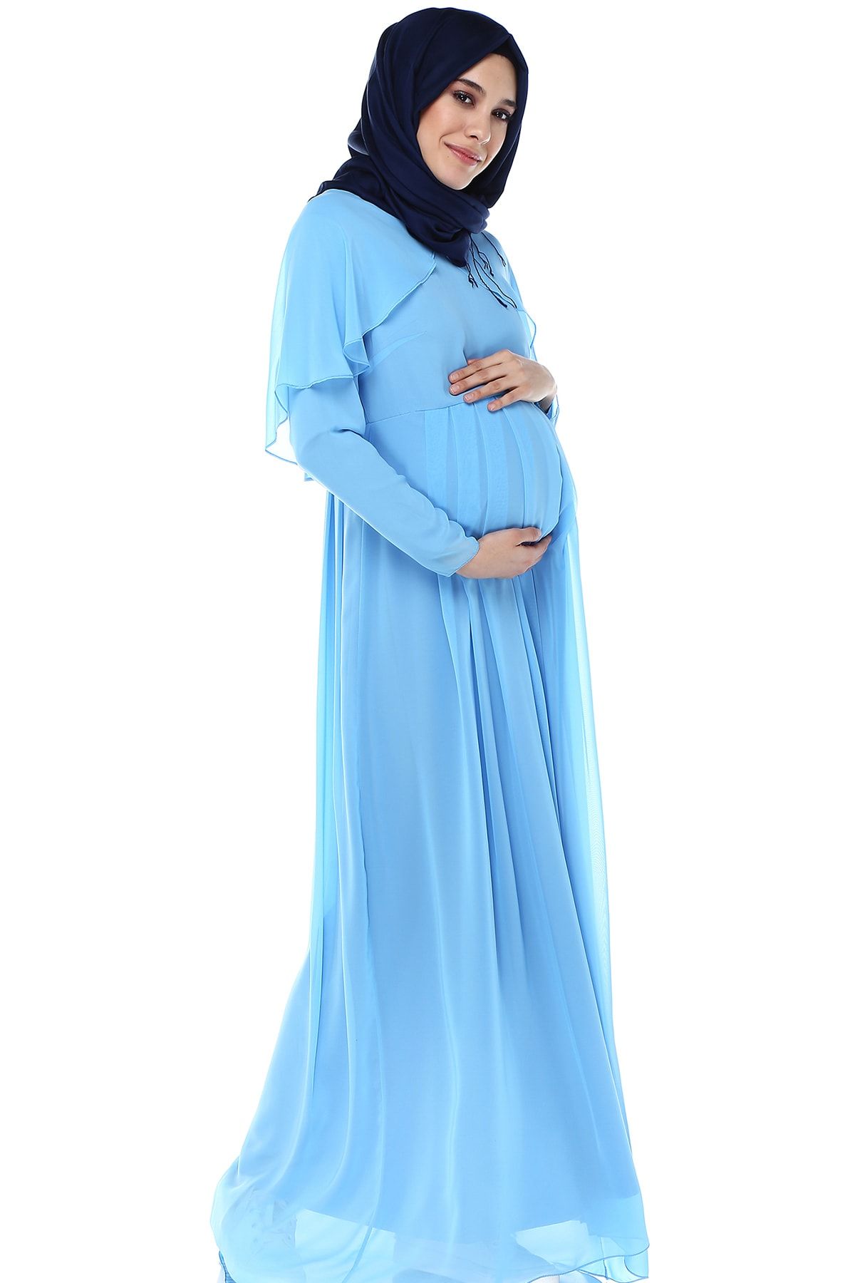 MODA LABİO Melek Kol Tesettür Hamile Elbisesi Bebe Mavi