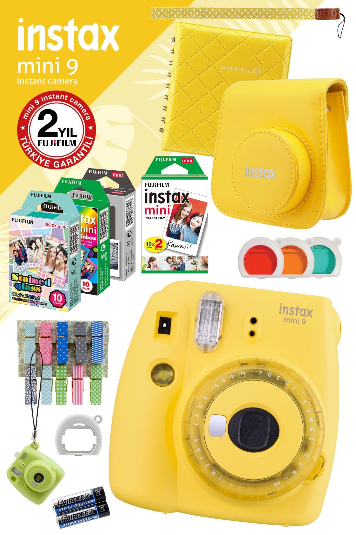 Fujifilm instax mini 9 Sarı Fotoğraf Makinesi ve Mega Hediye Seti