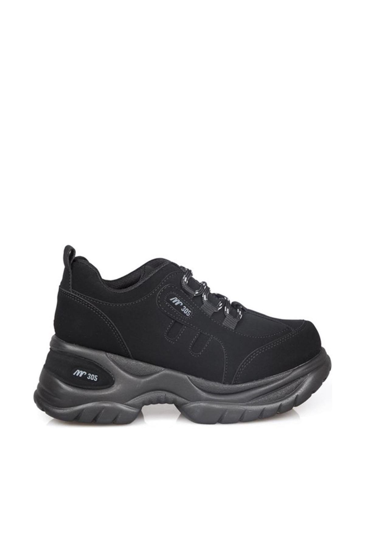 MP 212-305 Siyah Nubuk Kadın Dolgu Topuk Sneakers