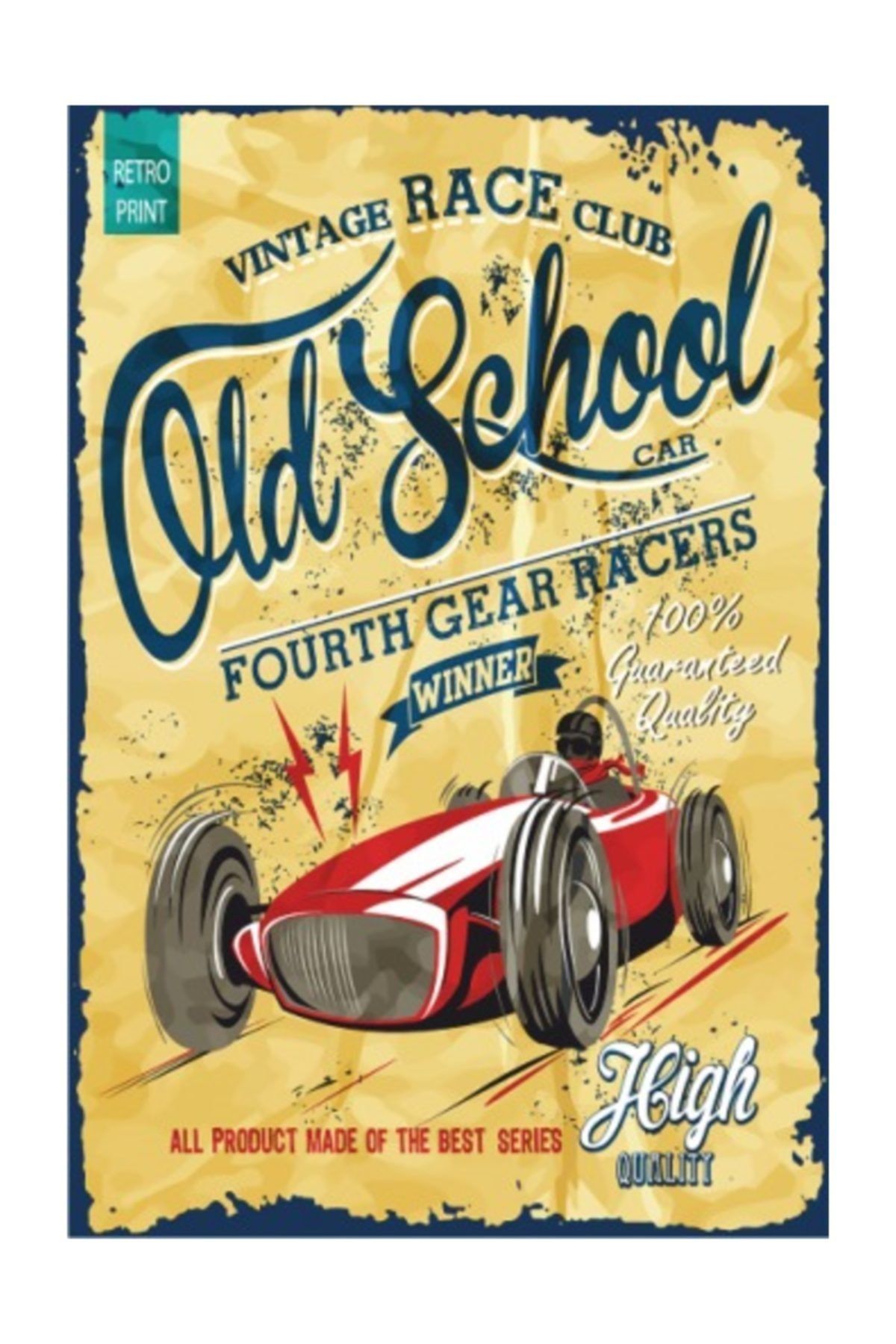 Hayat Poster Araba Yarışı Retro Vintage Ahşap Poster