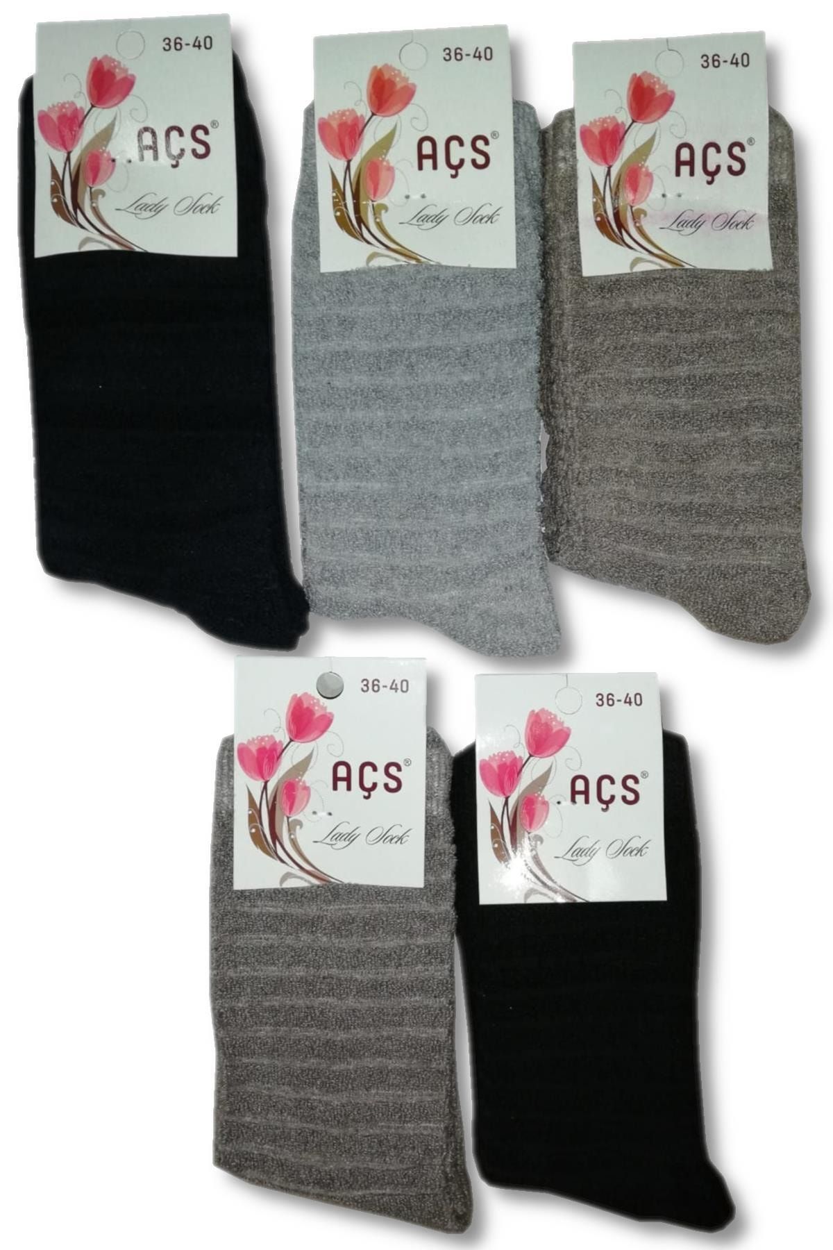 ACS Kadın Karışık Renk 5 Çift Açs Kalın Kışlık Havlu Soket Çorap
