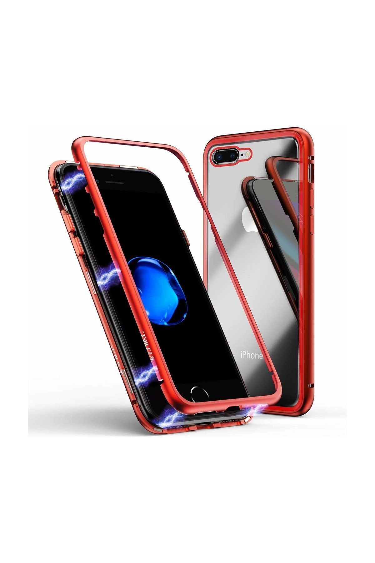 Tsmart iPhone 6S için Mıknatıslı 360 Derece ön ve arka cam Full Korumalı Magnet Case, Kırmızı Renk