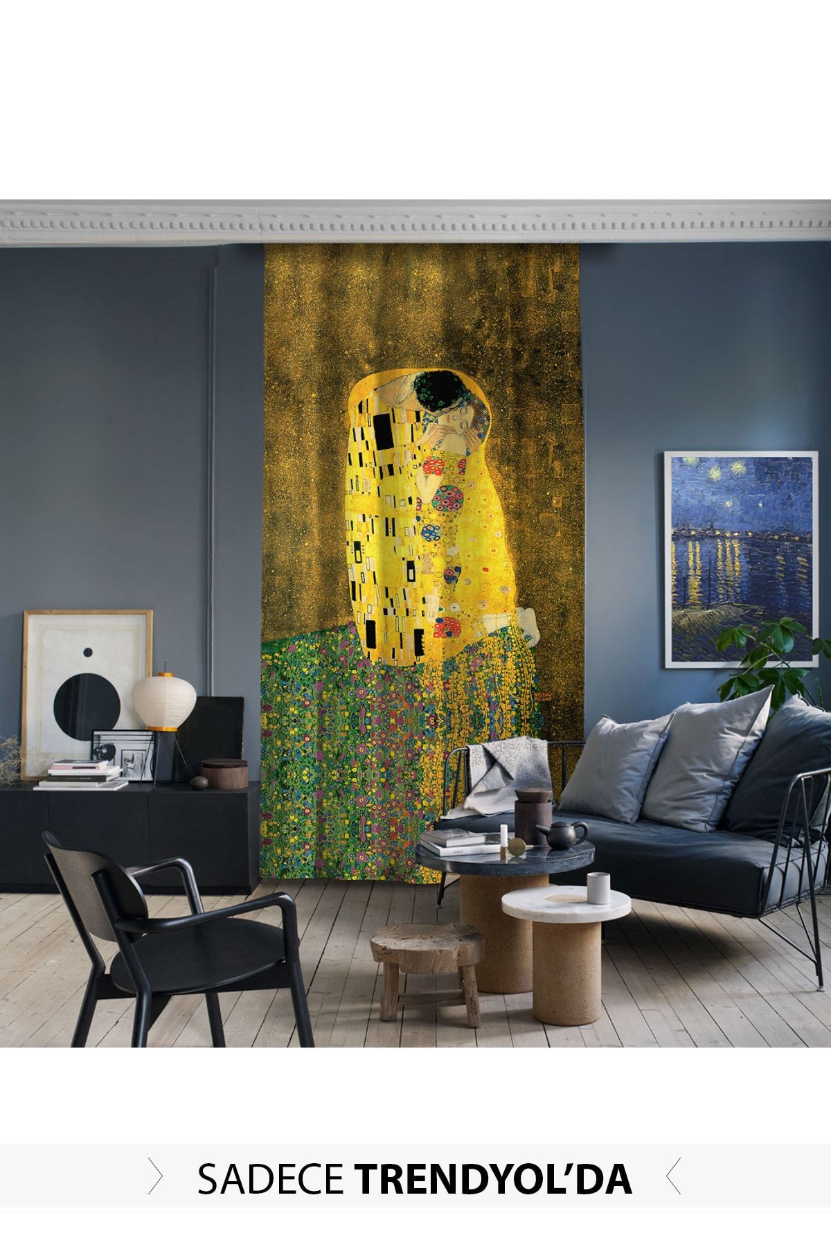 Cipcici Gustav Klimt - Öpücük Tek Kanat Fon Perde