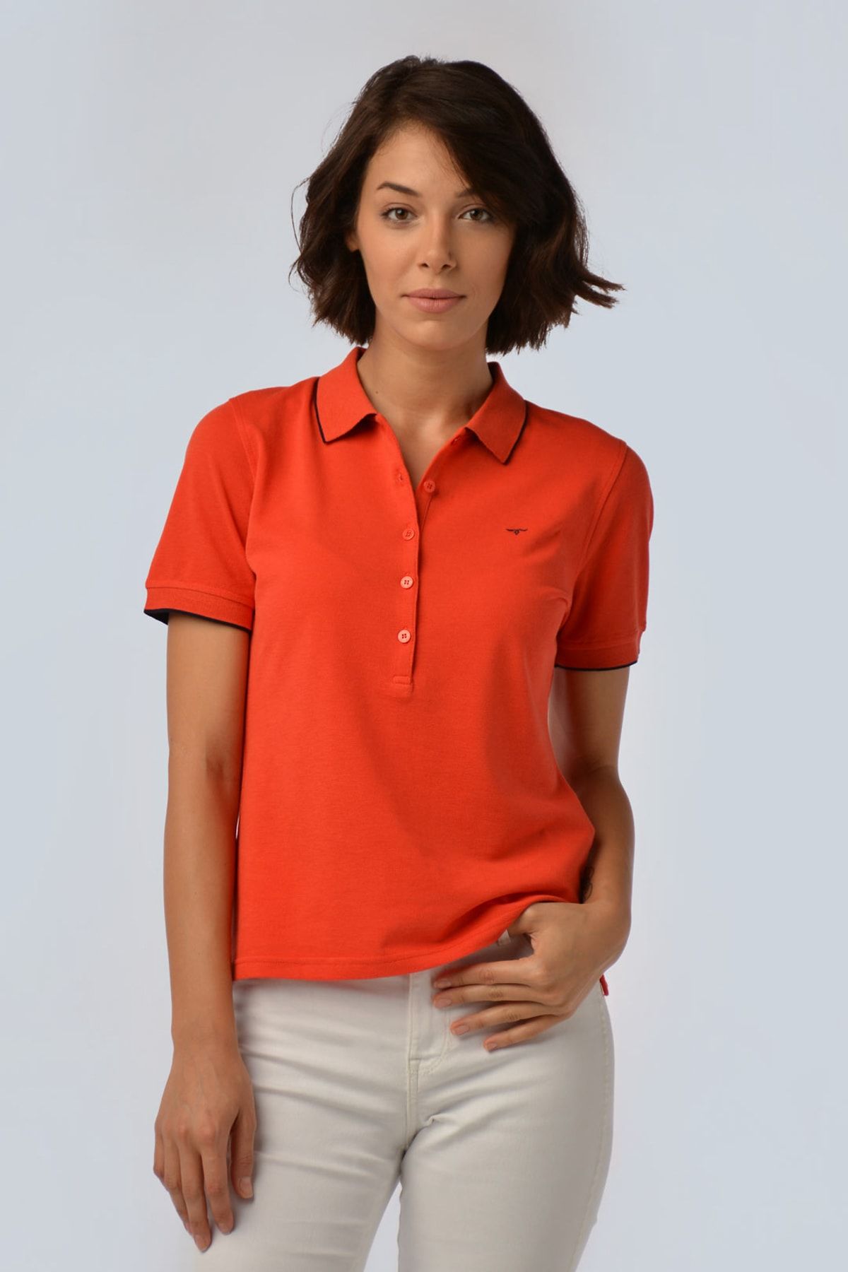 Silk and Cashmere Kadın Kırmızı İpek Karışımlı Kadın Pique Polo Tişört B192F360006