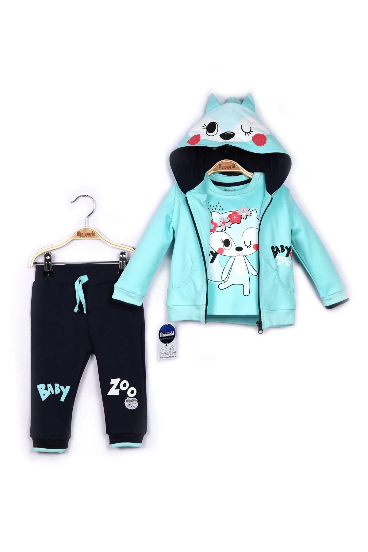 Miniworld Miniworld Kız Bebek Hırka Sweatshirt Pantolon 3lü Takım 9-24 Ay 14795
