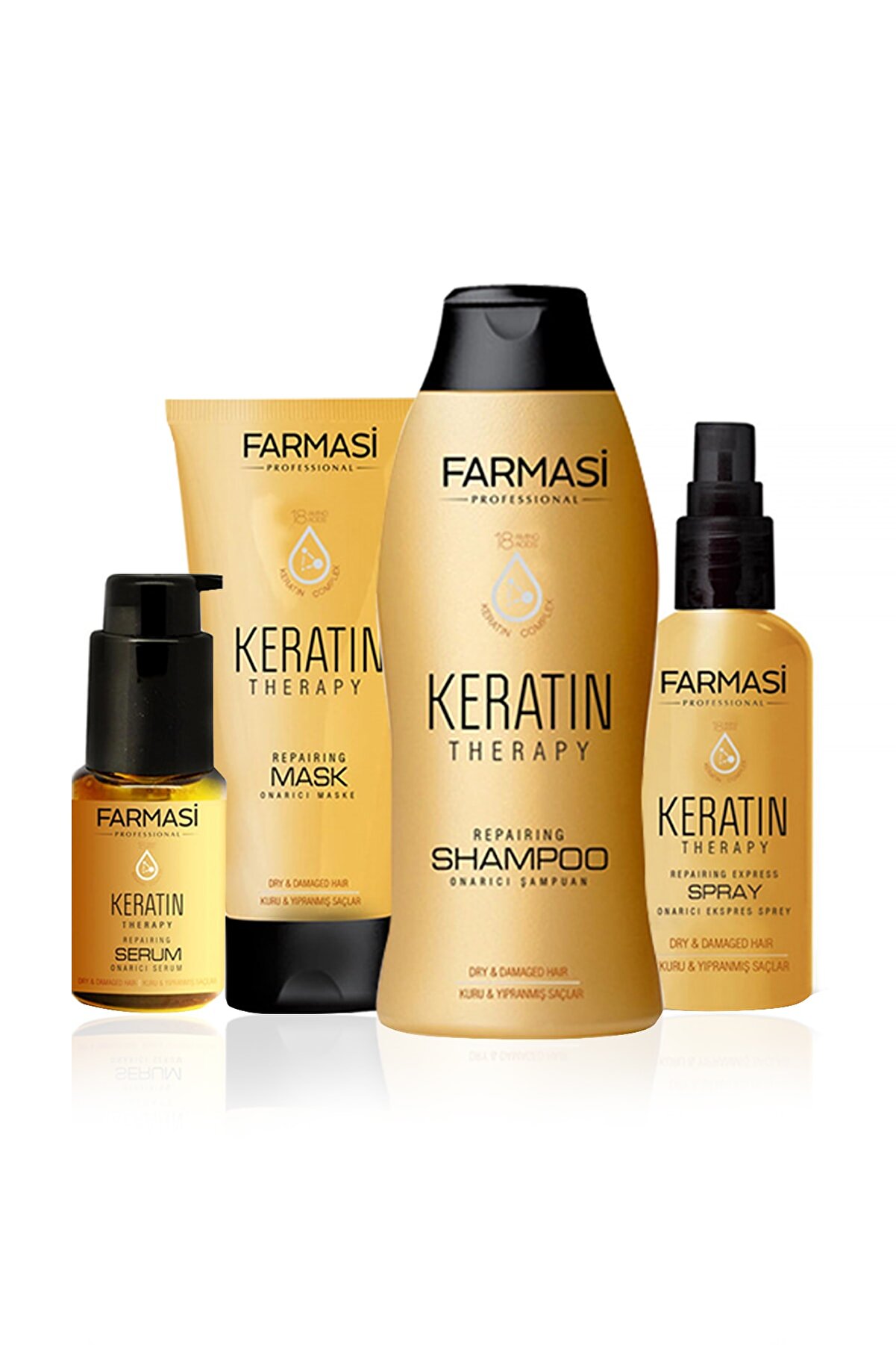 Farmasi Keratin Theraphy 4'lü Onarıcı Saç Bakım Seti - Şampuan + Maske + Sprey + Serum 9502900099999