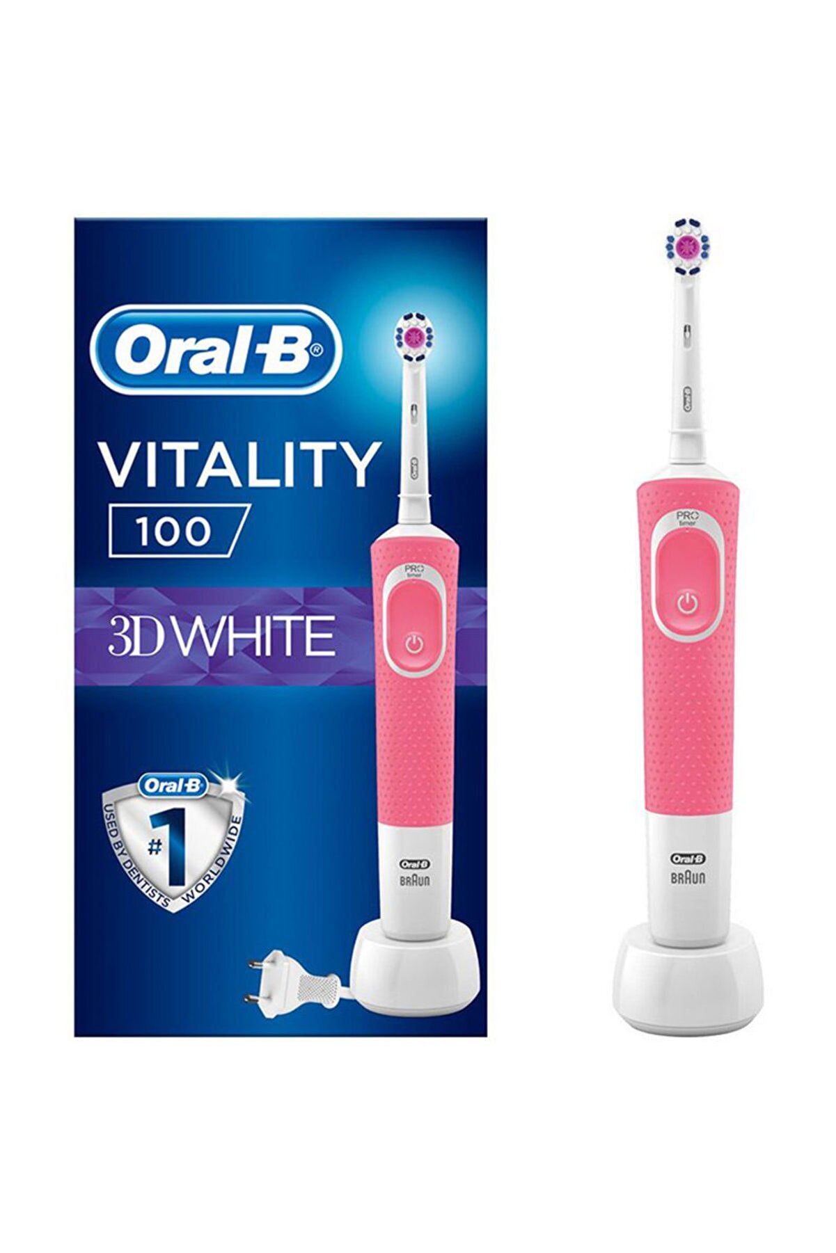 Oral-B   D100 Şarj Edilebilir Diş Fırçası 3 Boyutlu Beyazlık Pembe