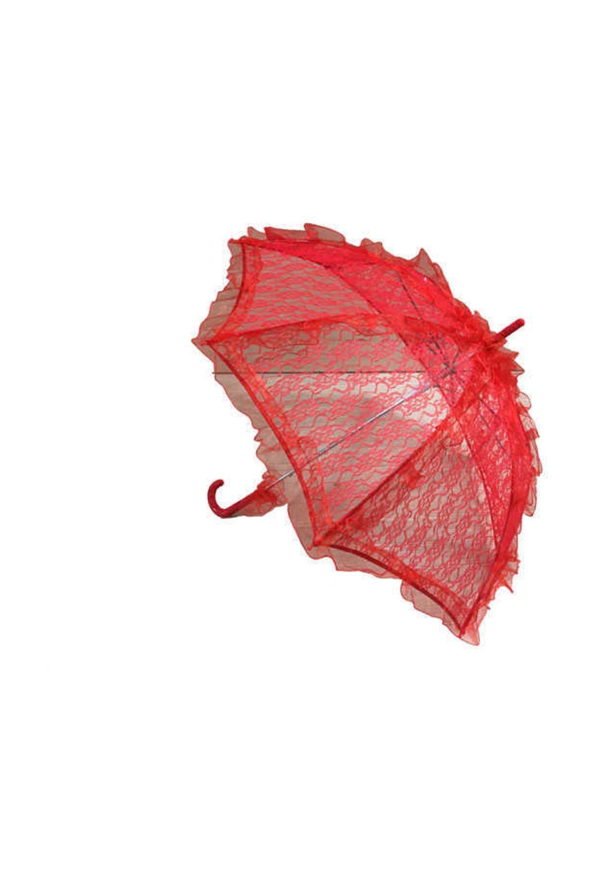 Genel Markalar Dantel Gelin Şemsiyesi Dantelli Şemsiye Kırmızı ( 78 cm * 75 cm )