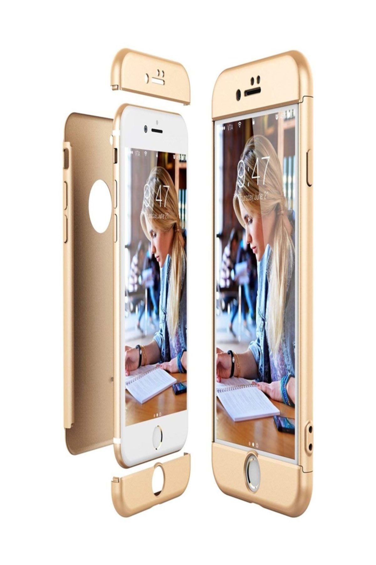 Mopal Apple Iphone 7/ 8 Plus 360 Tam Koruma 3 Parça Gold (altın) Rubber Kılıf