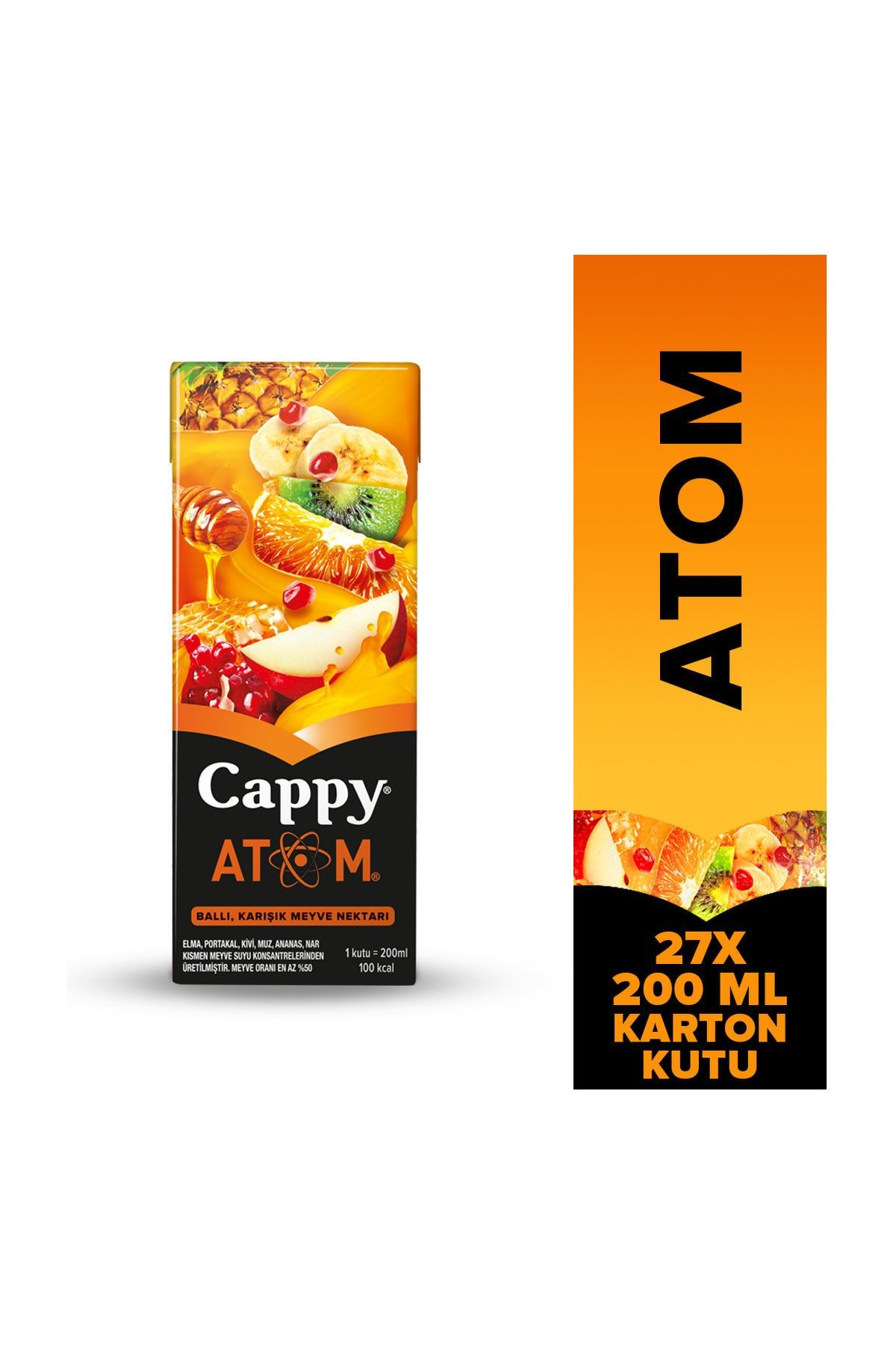 Cappy Atom Ballı Karışık Meyve Nektarı Karton Kutu 200 ml - 27'li Paket