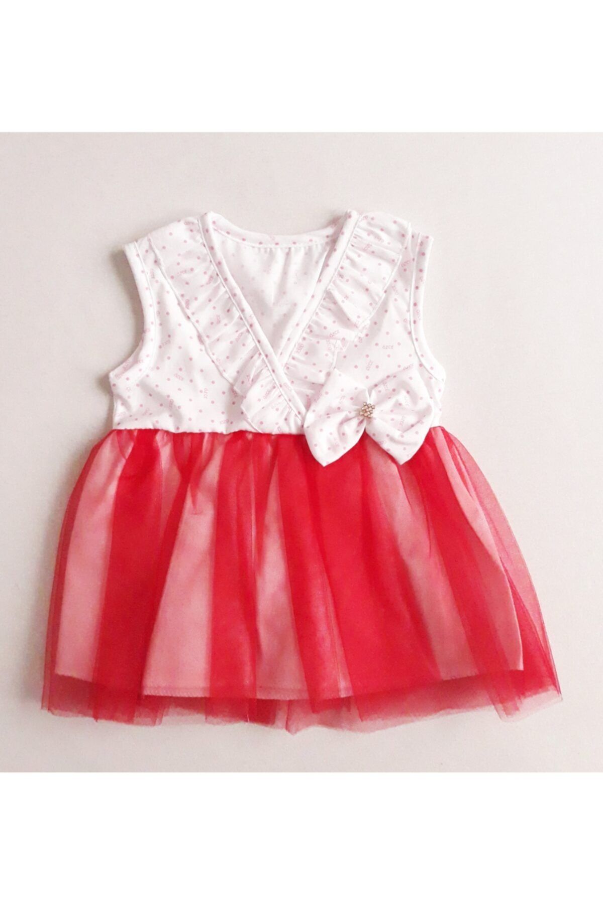 MiniStand Kız Bebek Yazlık Tüllü Kolsuz Kırmızı Elbise