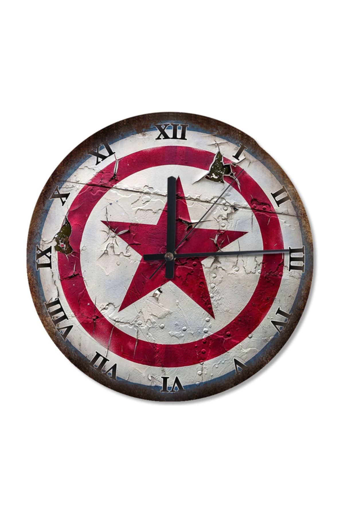 Cakatablo 50 Cm Çap Kaptan Amerika Logo Dekoratif Duvar Saati