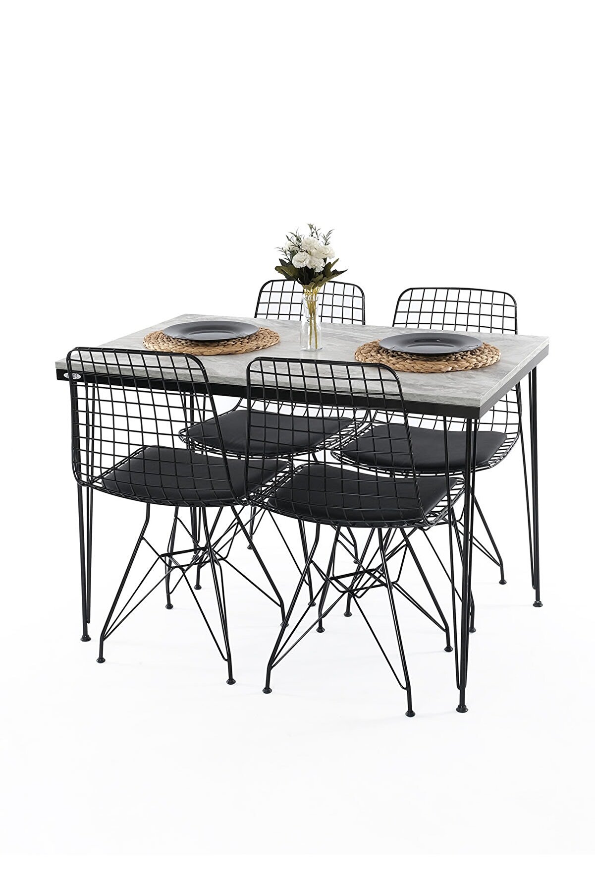 Mars Mobilya Rustik Mermer Desen Gri Masa Sandalye Takımı