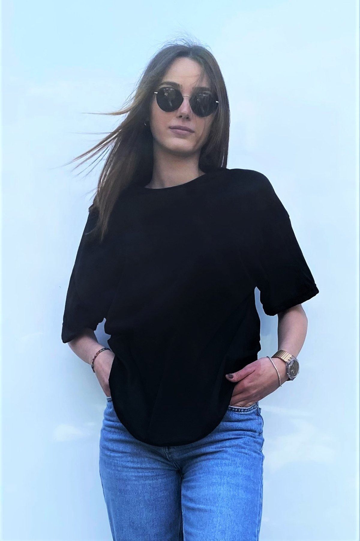 VİP LOKAL Kadın Siyah Oversize Basic T-shirt
