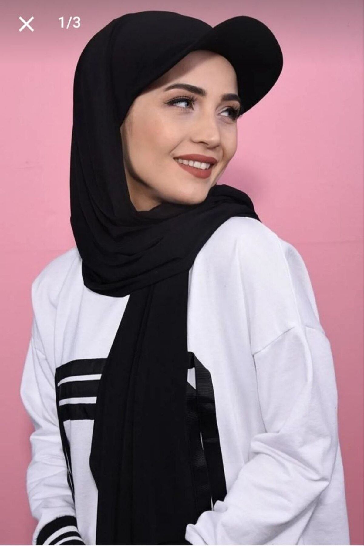 Nilbutik Şapkalı Boneli Hazır Şal Hijab Üstü Kullanılabilen Havuz Deniz Bone Şal