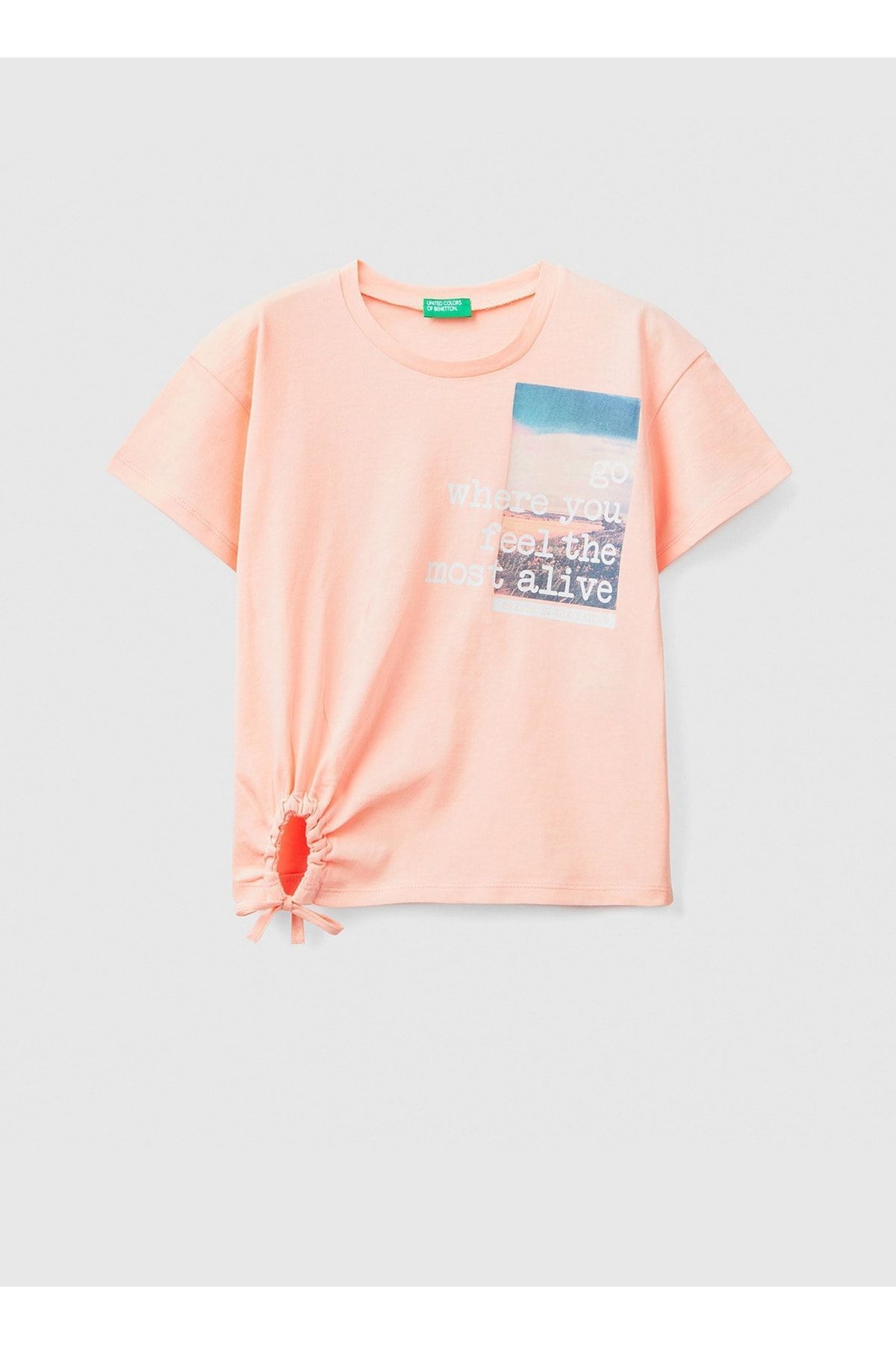 Benetton Baskılı Açık Pembe Kız Çocuk T-Shirt 3096C10B4