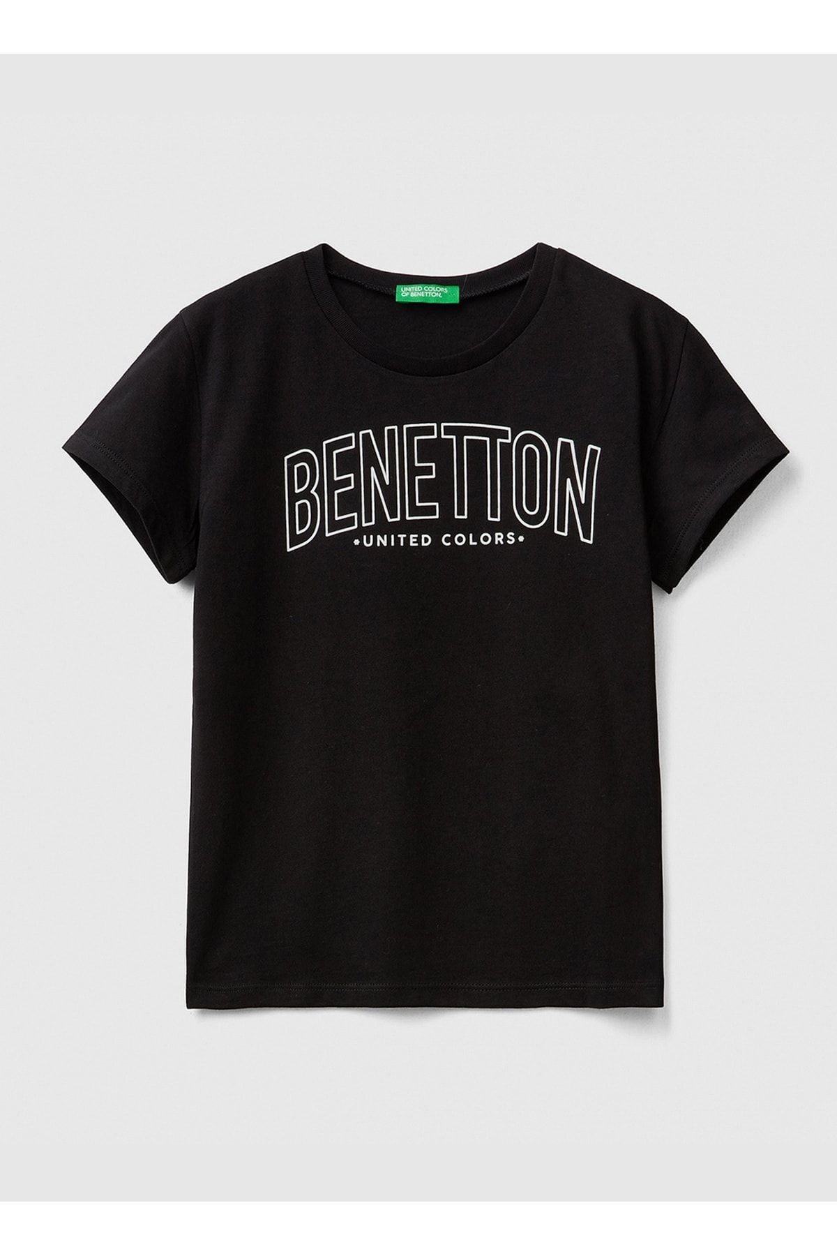 Benetton Baskılı Siyah Kız Çocuk T-Shirt 3096C10C8