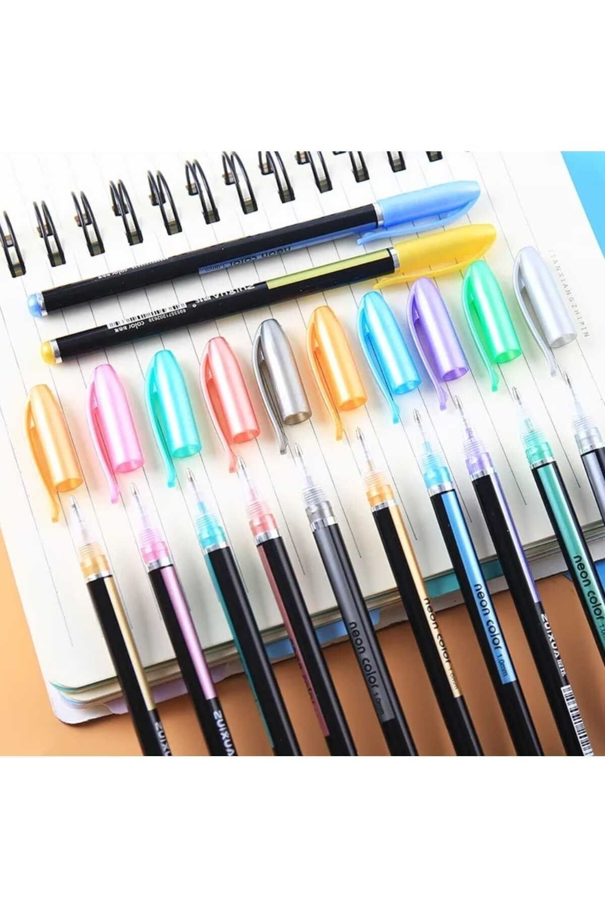 Linea Zuixua Jel Kalem Neon Metal Pen Yazı Çizim ve İşaretleme Kalemi 12 Renk