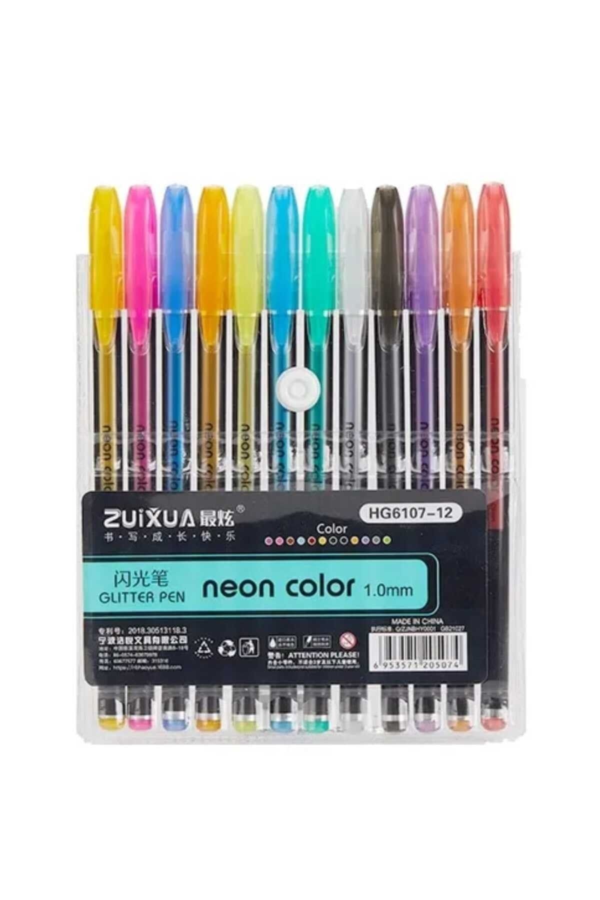 Linea Zuixua Jel Kalem Neon Glitter Pen Yazı Çizim ve İşaretleme Kalemi 12 Renk