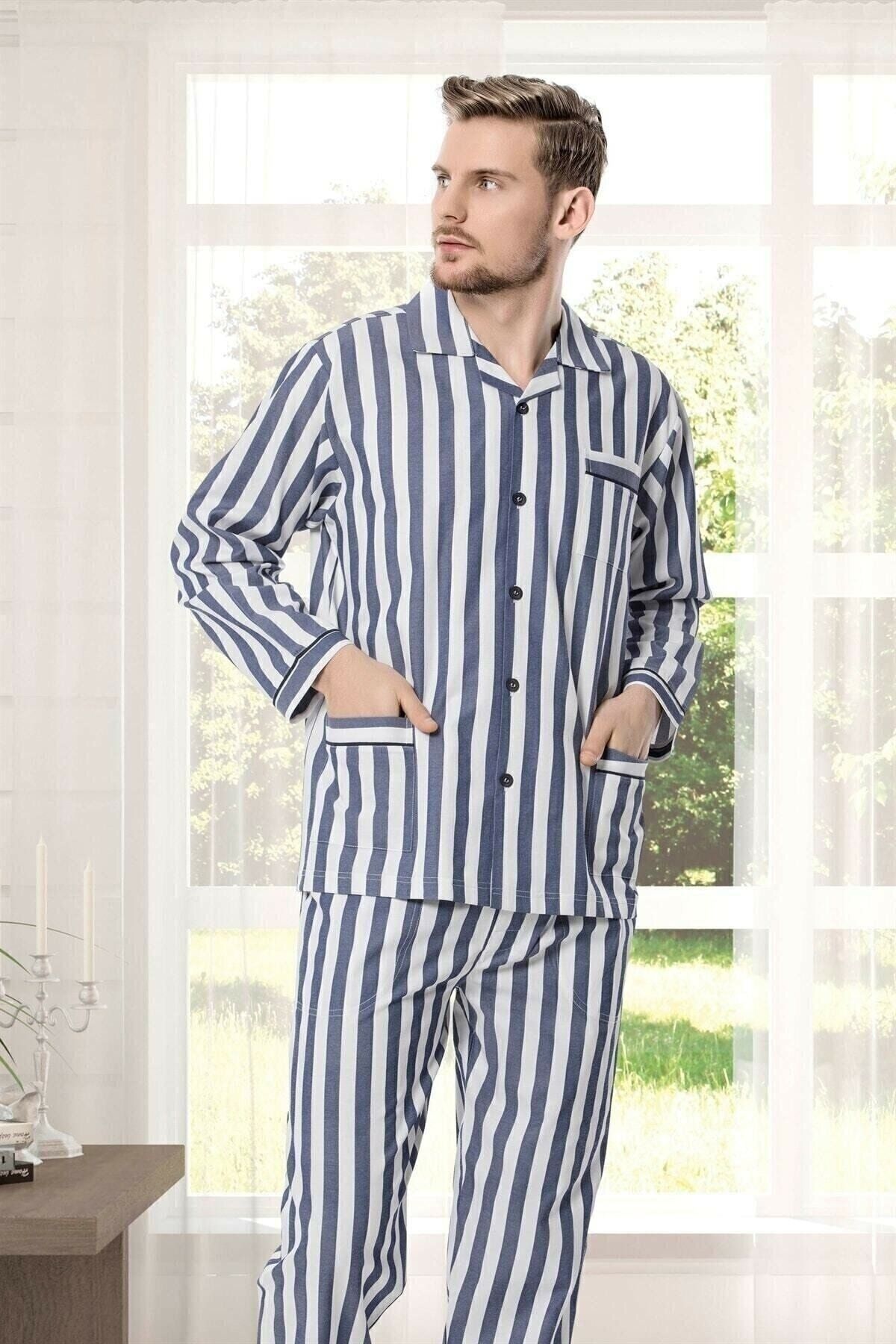 Kshop Kocabey Gaffur Çizgili Poplin Erkek Kısa Kol Pijama Takımı