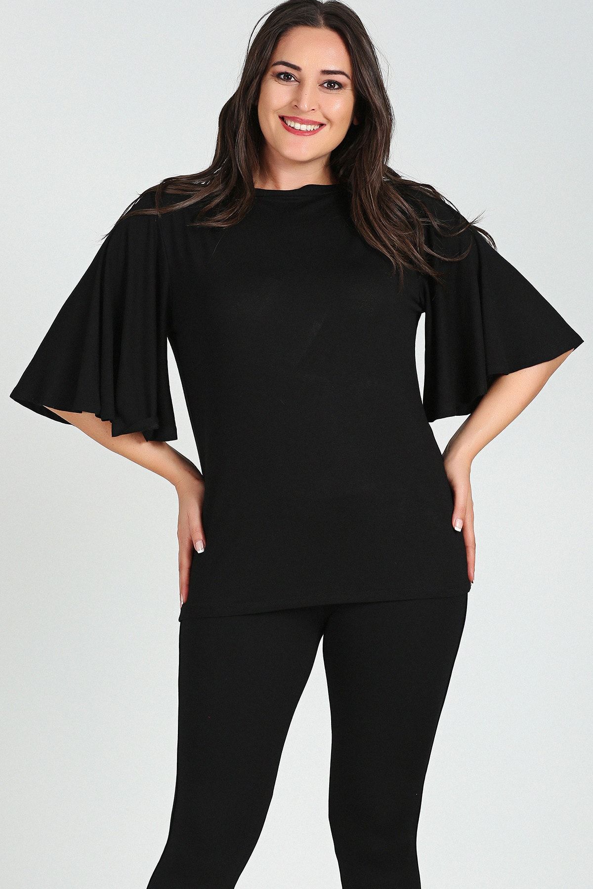 Moda Cazibe Kadın Siyah Yarasa Kol Bluz M9270