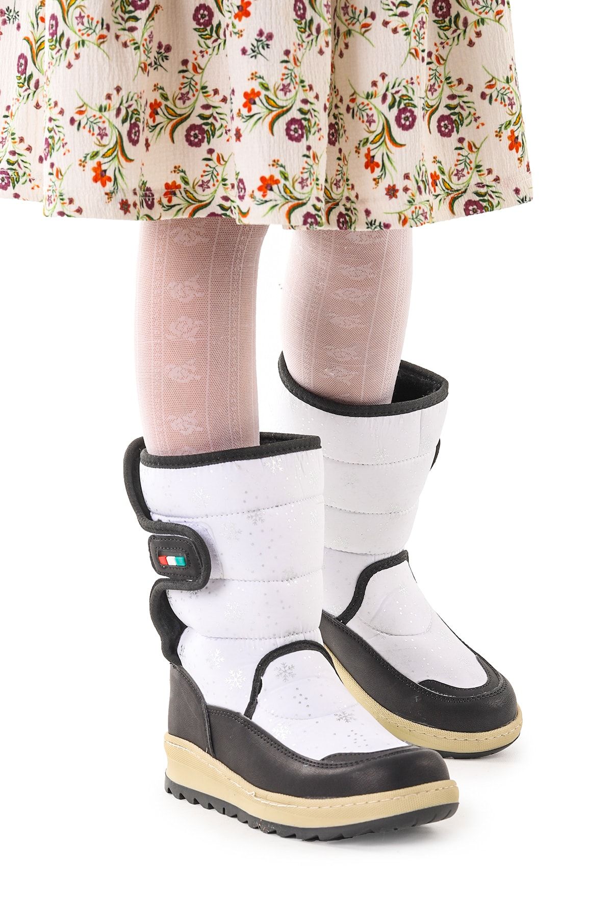 Kiko Kids Kar Desenli Cırtlı Kız Çocuk Kar Bot Ayakkabı
