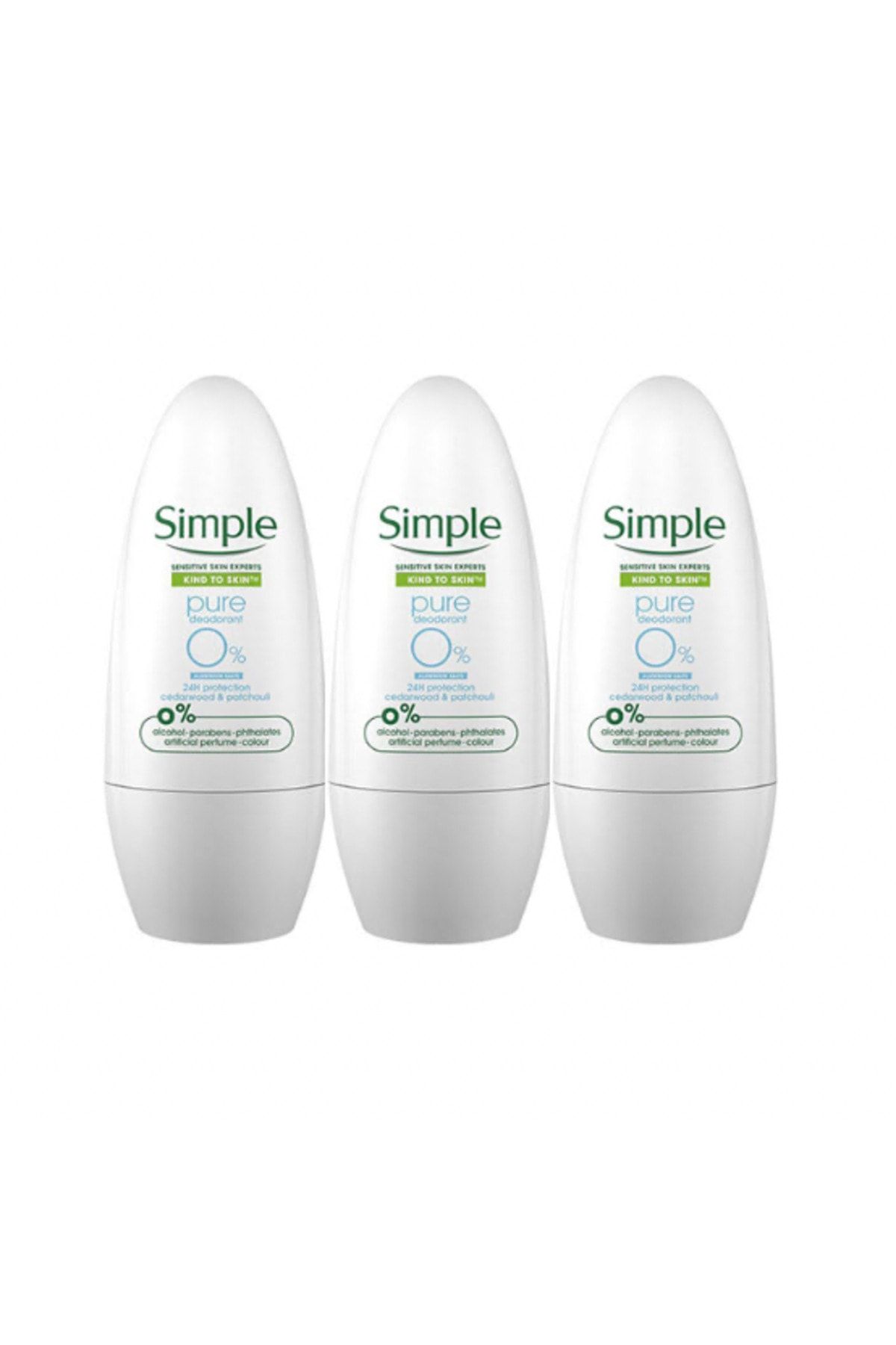 Simple Kind To Skin Pure Deodorant Roll On %0 ALCOHOL Sensitive 50 ml X 3 Adet