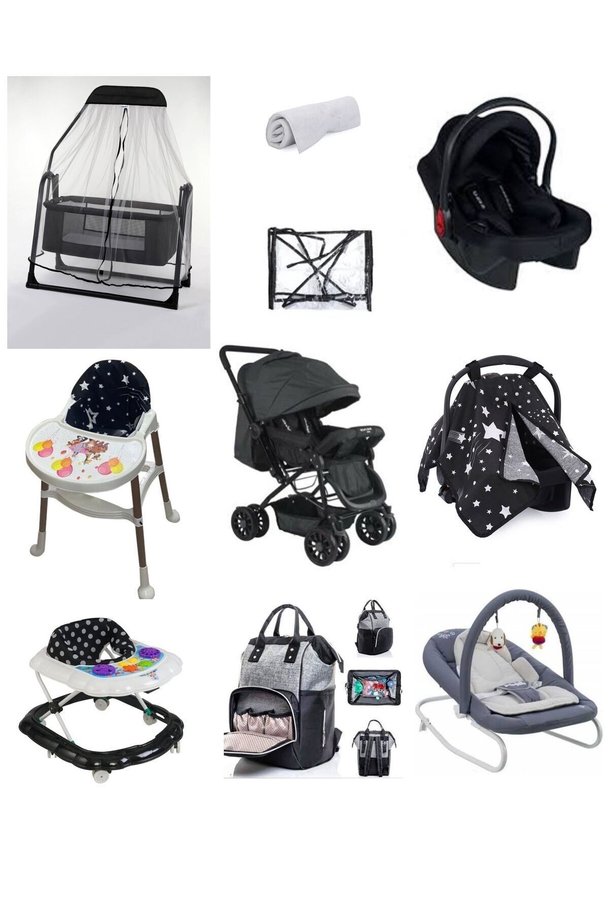 LETS GO BABY Bebek Çeyiz Seti 10parça Çift Yön Bebek Arabası Beşik Ana Kucağı Yürüteç Puset Mama Sandalyesi