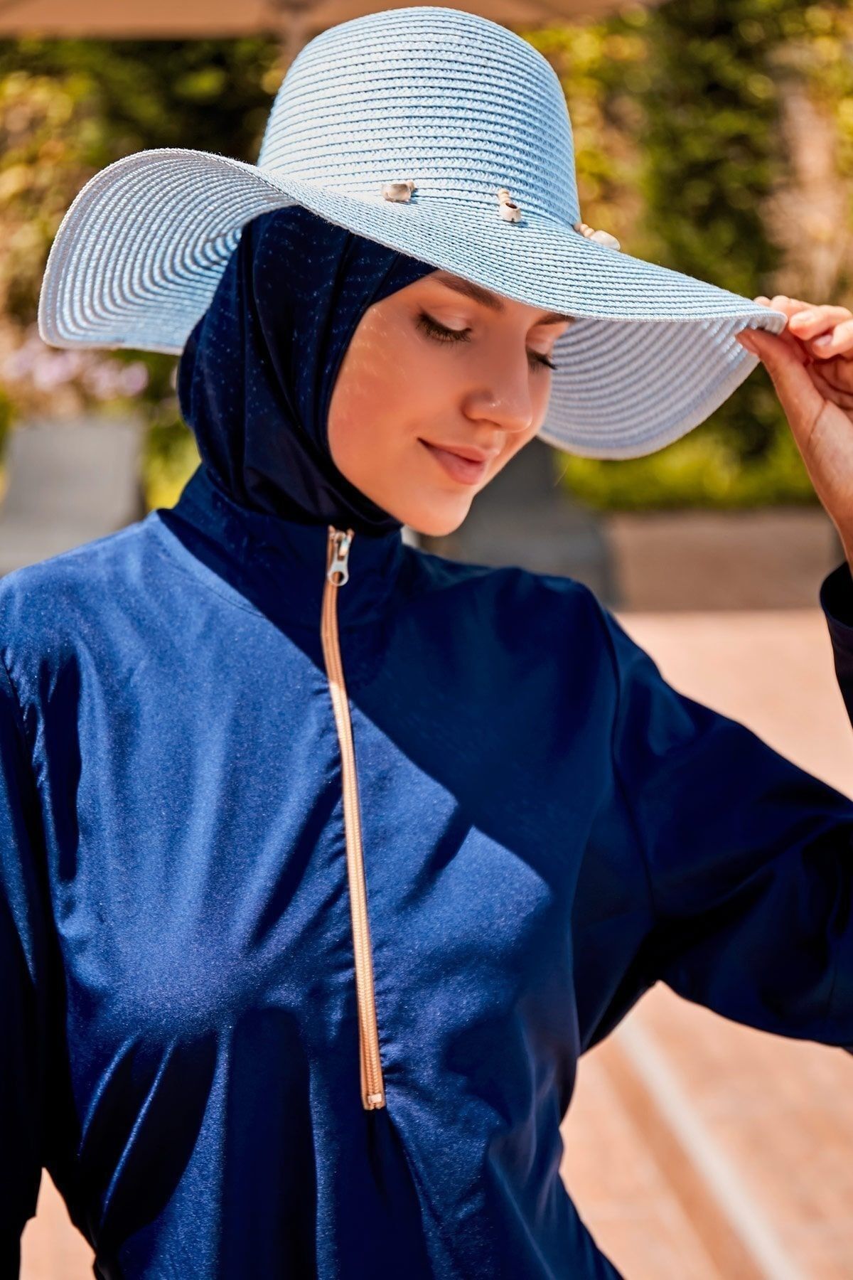Marina Deniz Kabuğu Mavi Geniş Hasır Şapka 142321