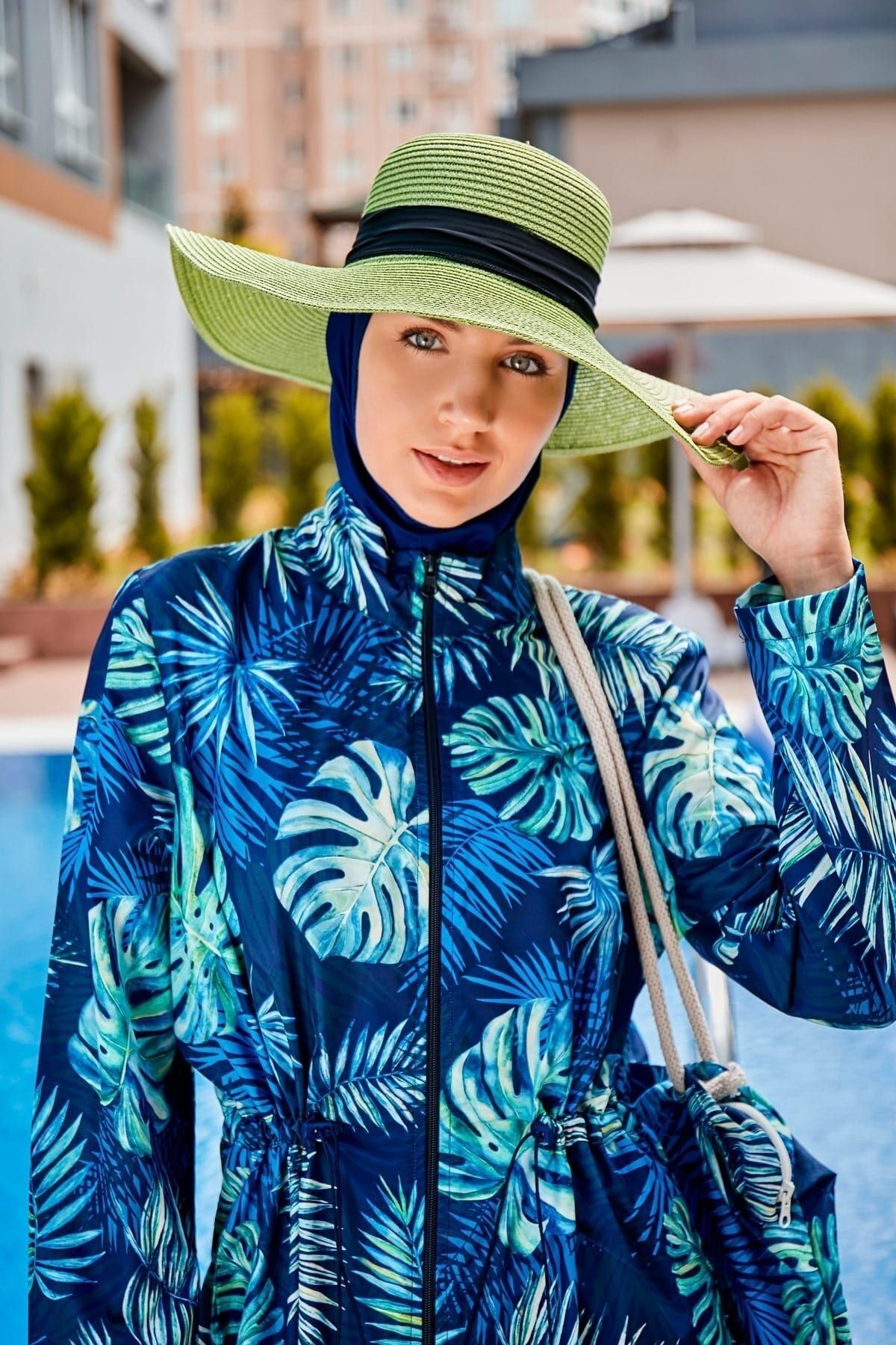 Marina Fiyonklu Yeşil Geniş Hasır Şapka 1423218