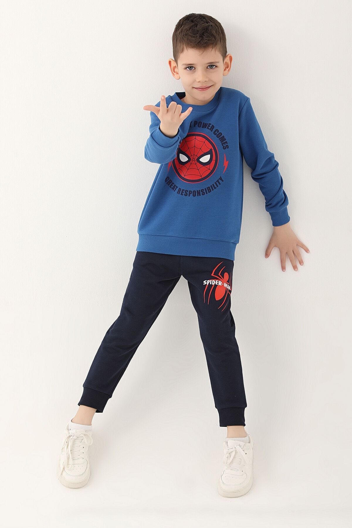 Spiderman Saks Mavi Erkek Çocuk Eşofman Takımı