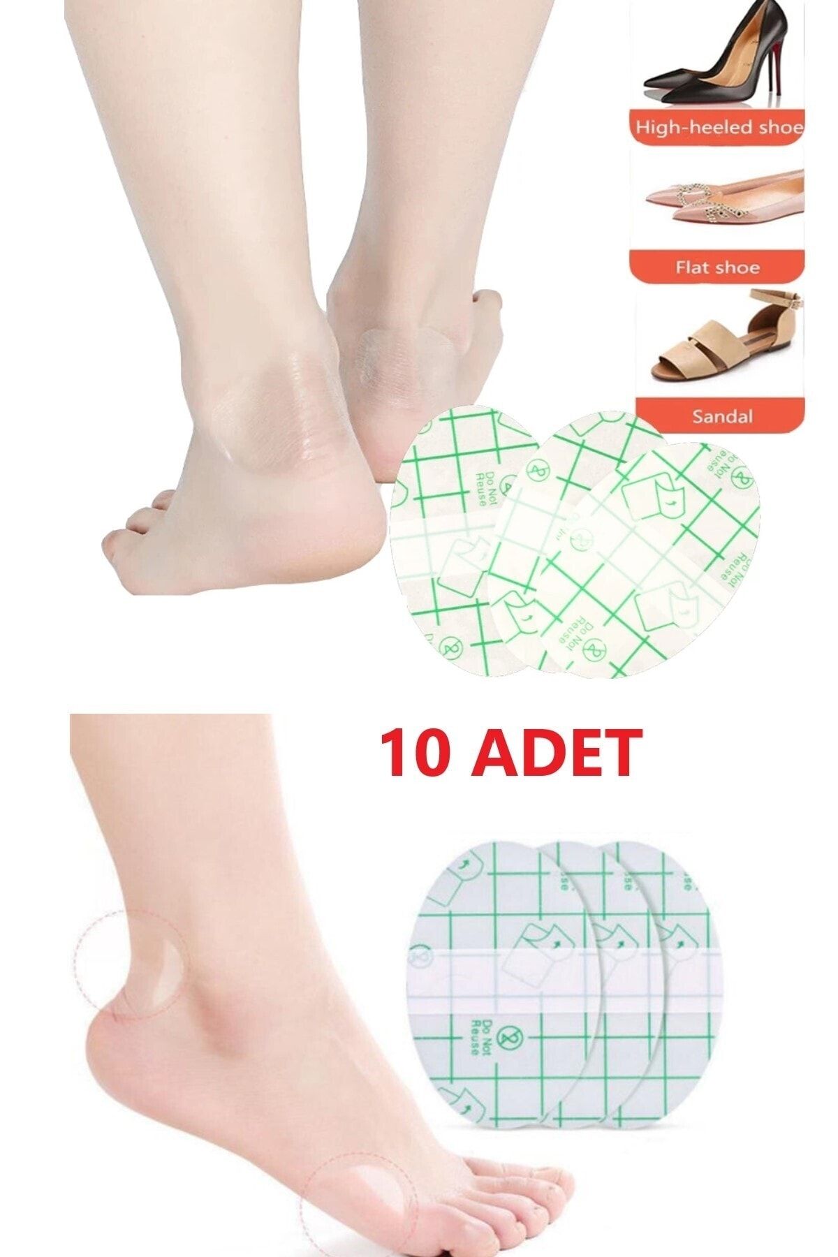 optana 10 Adet Ayakkabı Arka Topuk Vurma Önleyici Yara Yapmaz Çıkartma Bant Yapışkanlı Topuk Koruyucu Bant