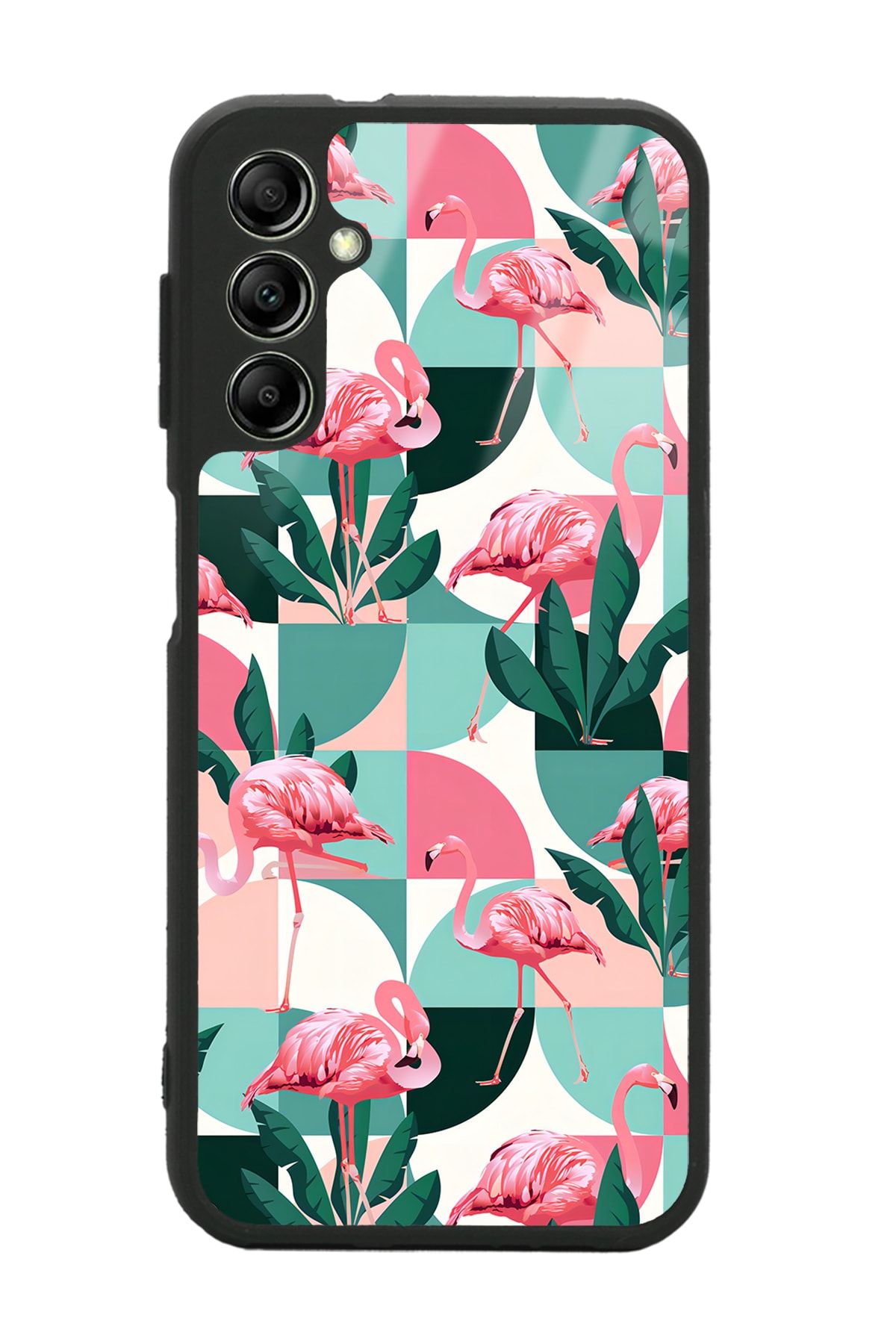 Spoyi Samsung A04s Retro Flamingo Duvar kağıdı Tasarımlı Glossy Telefon Kılıfı