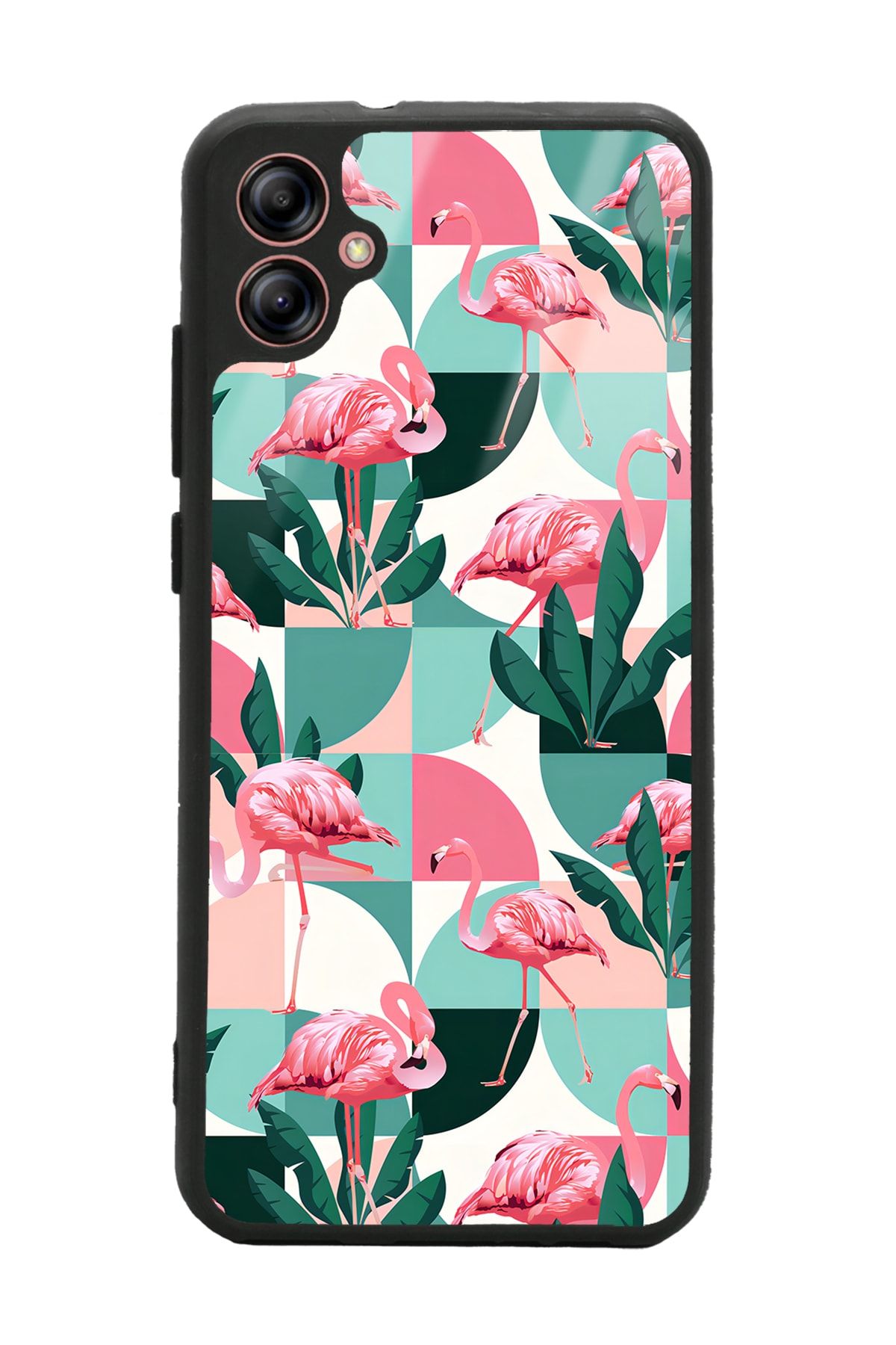 Spoyi Samsung A04 Retro Flamingo Duvar kağıdı Tasarımlı Glossy Telefon Kılıfı